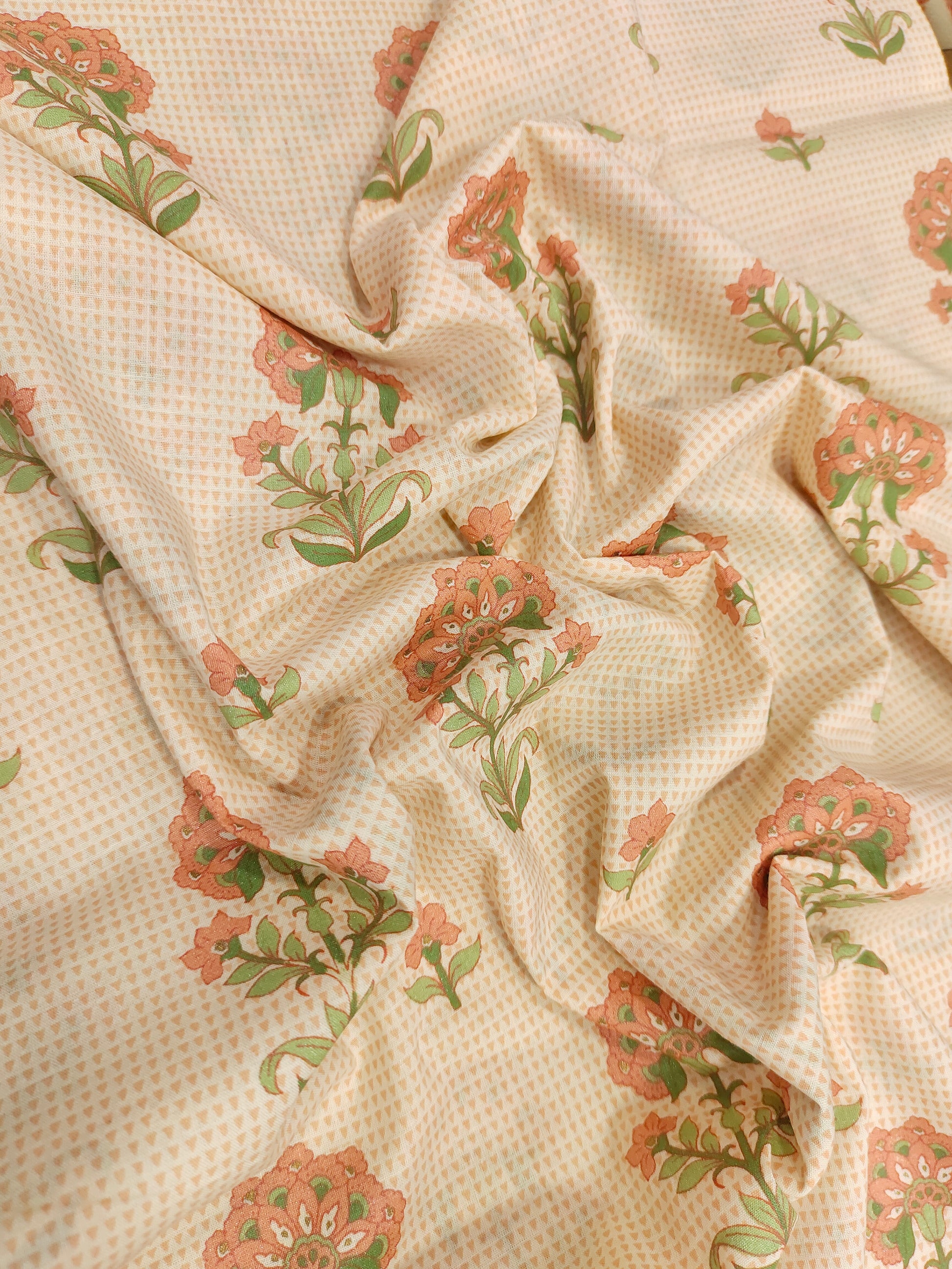 Peach small checks and floral screen print