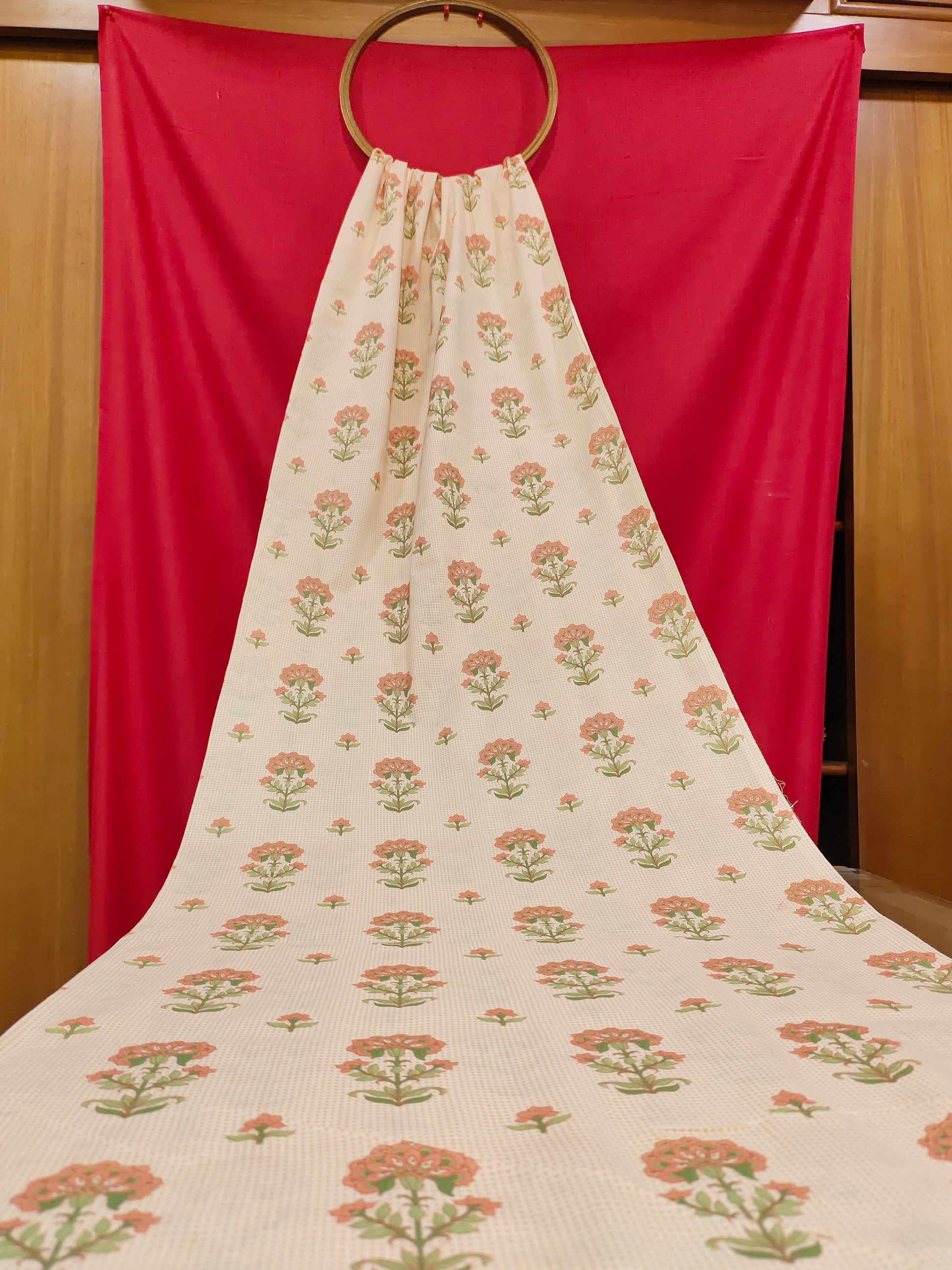 Peach small checks and floral screen print