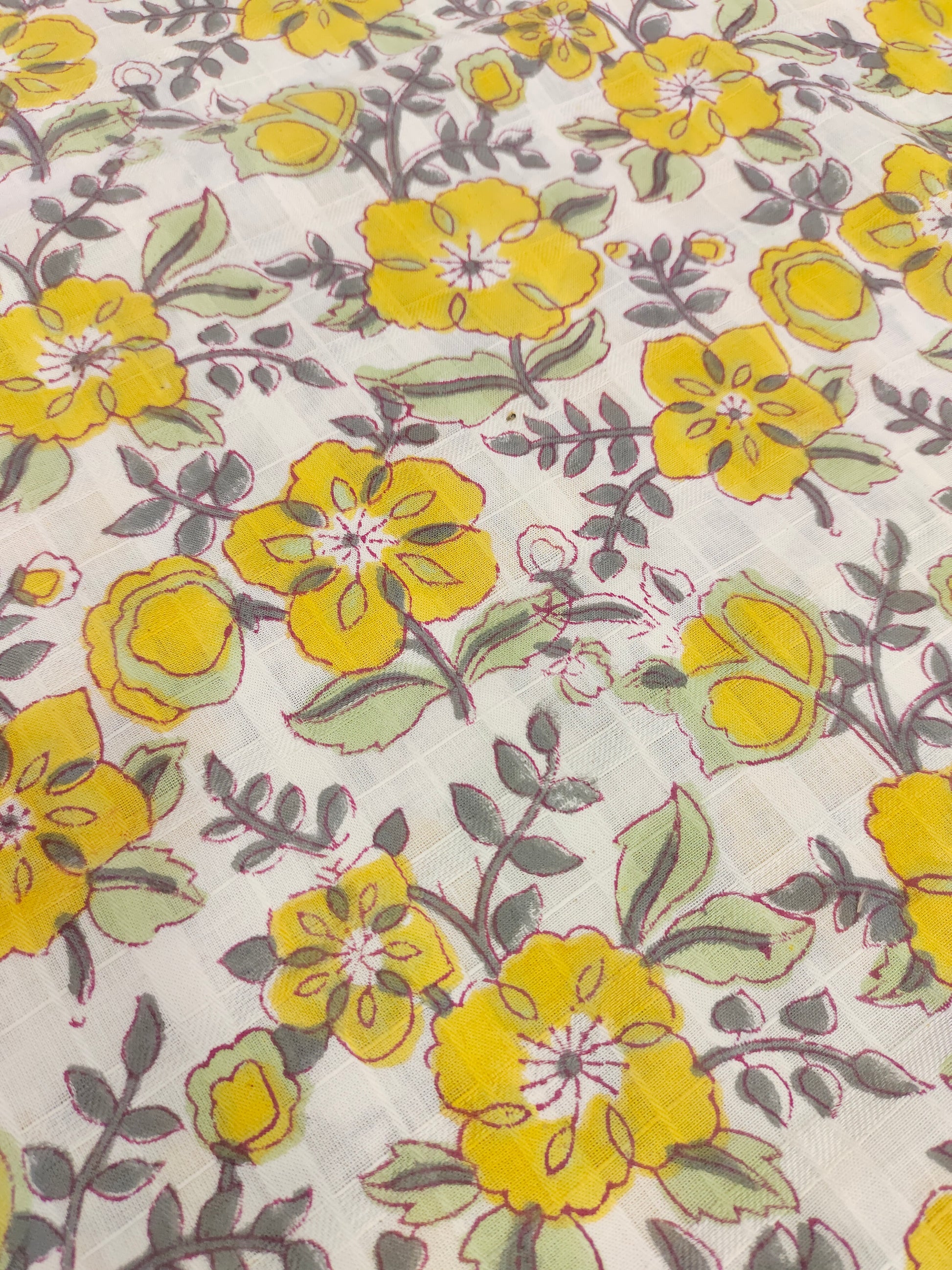 Yellow floral cotton screen print