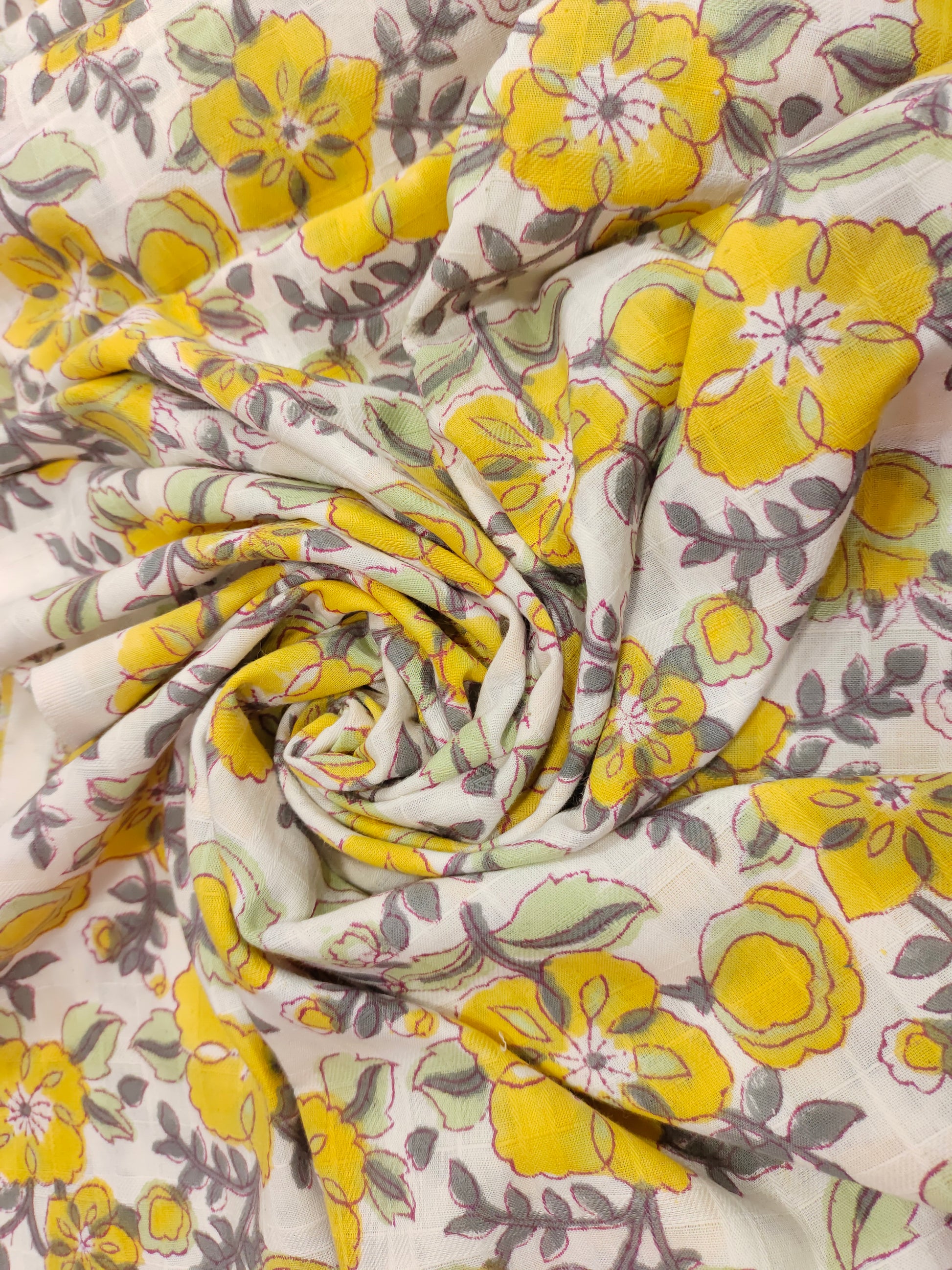 Yellow floral cotton screen print