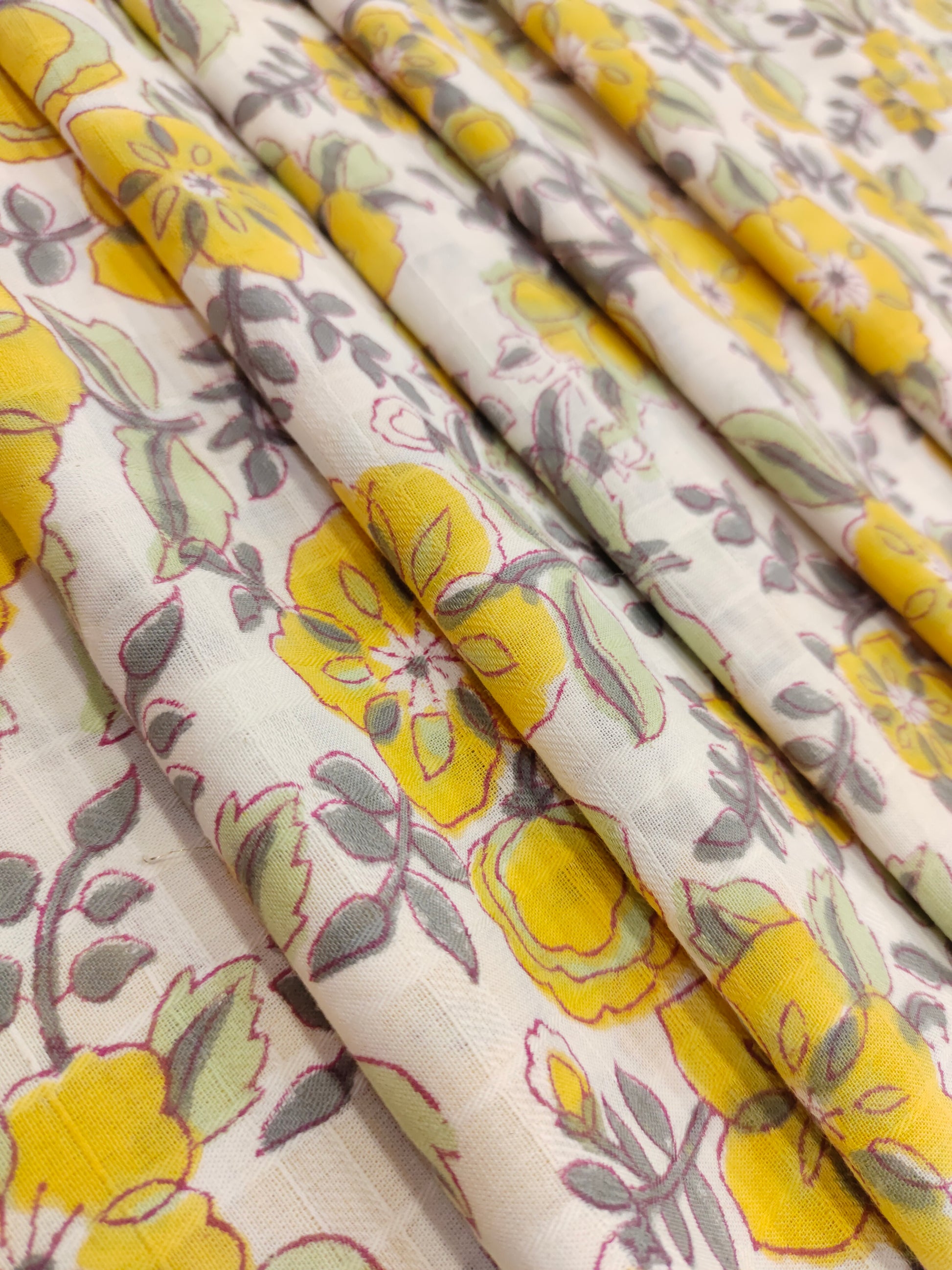 Yellow floral cotton screen print