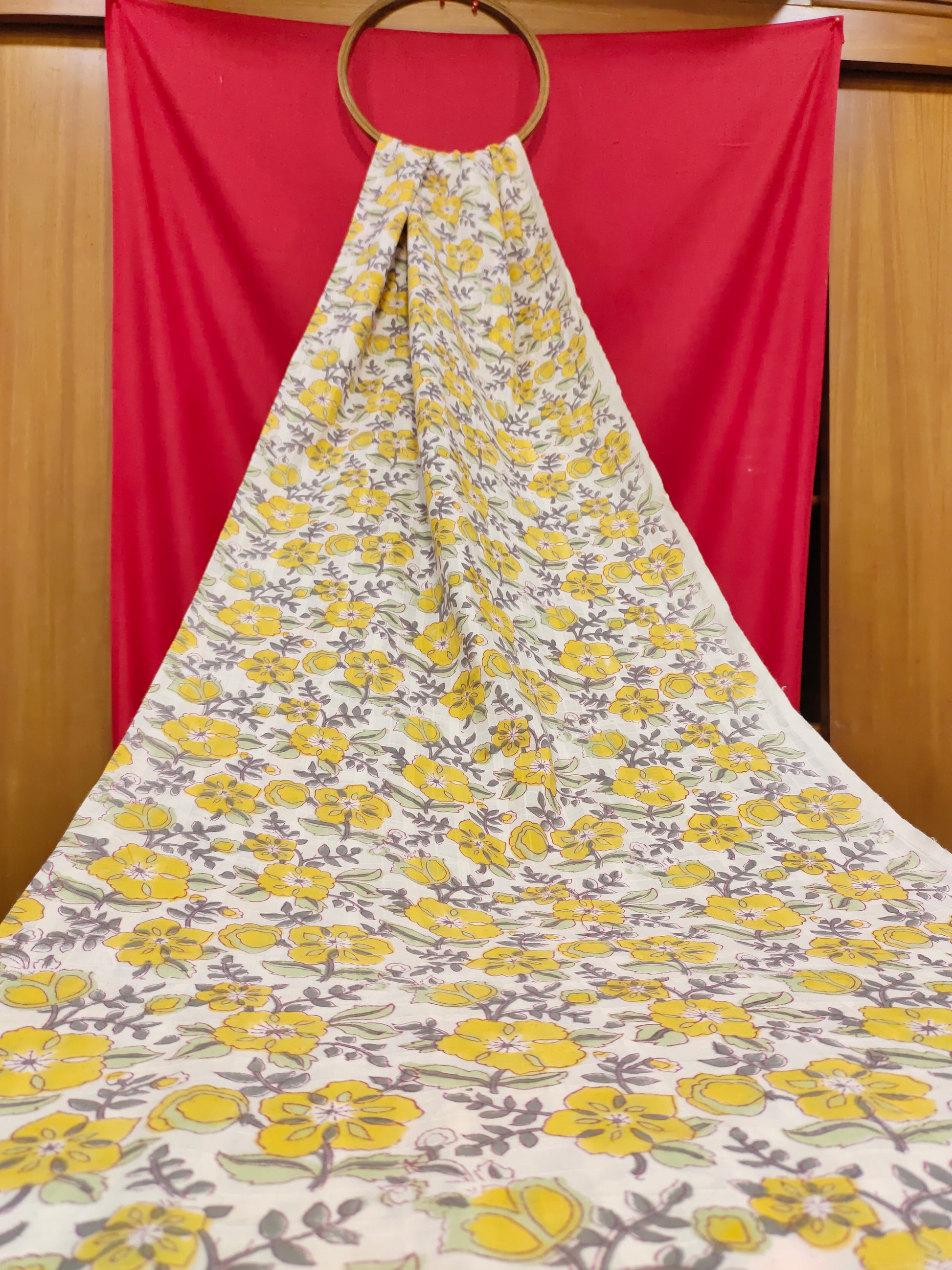 Yellow floral cotton screen print