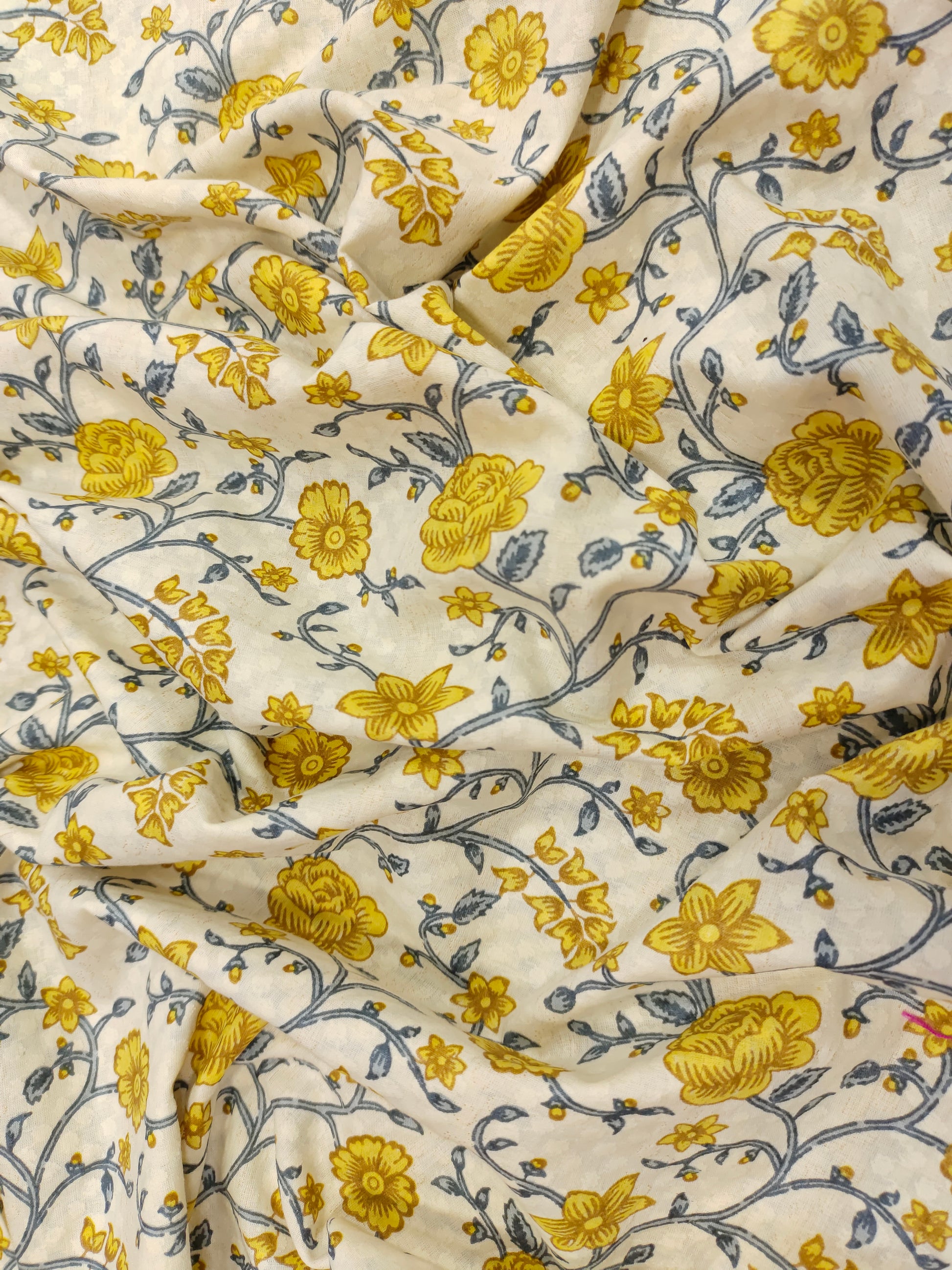 Cream with yellow flowers cotton screen print