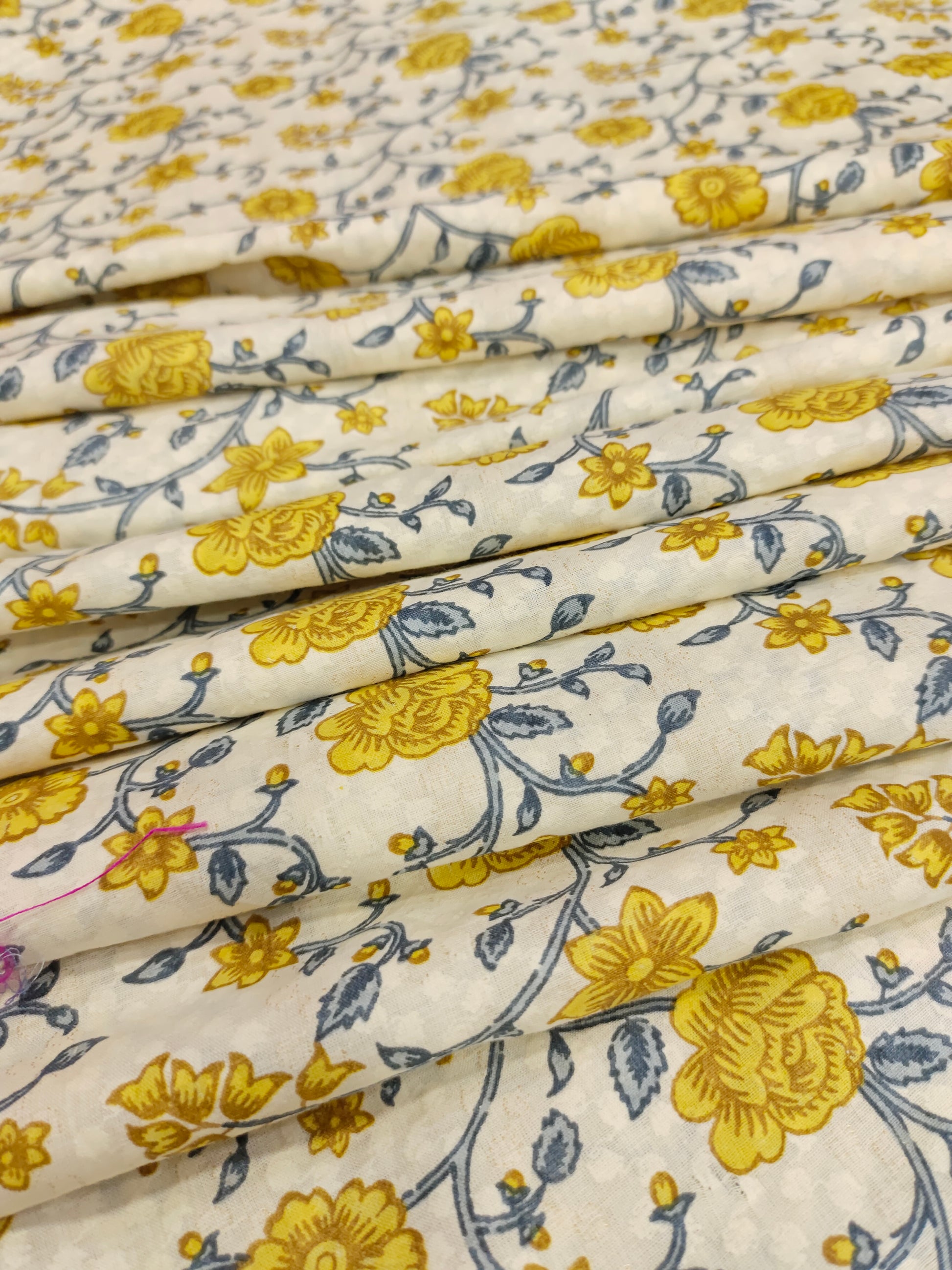 Cream with yellow flowers cotton screen print