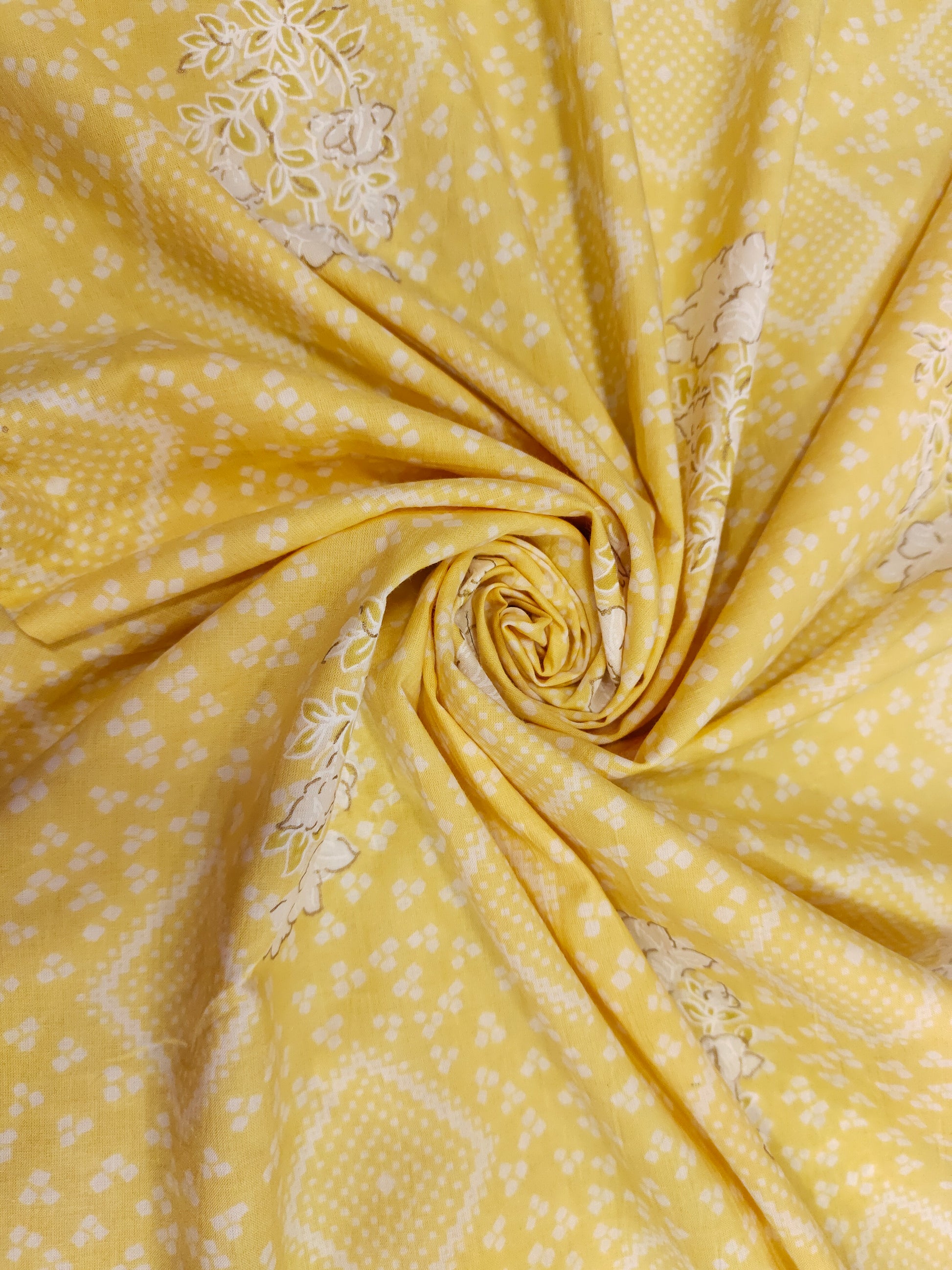 Cotton floral screen print yellow color