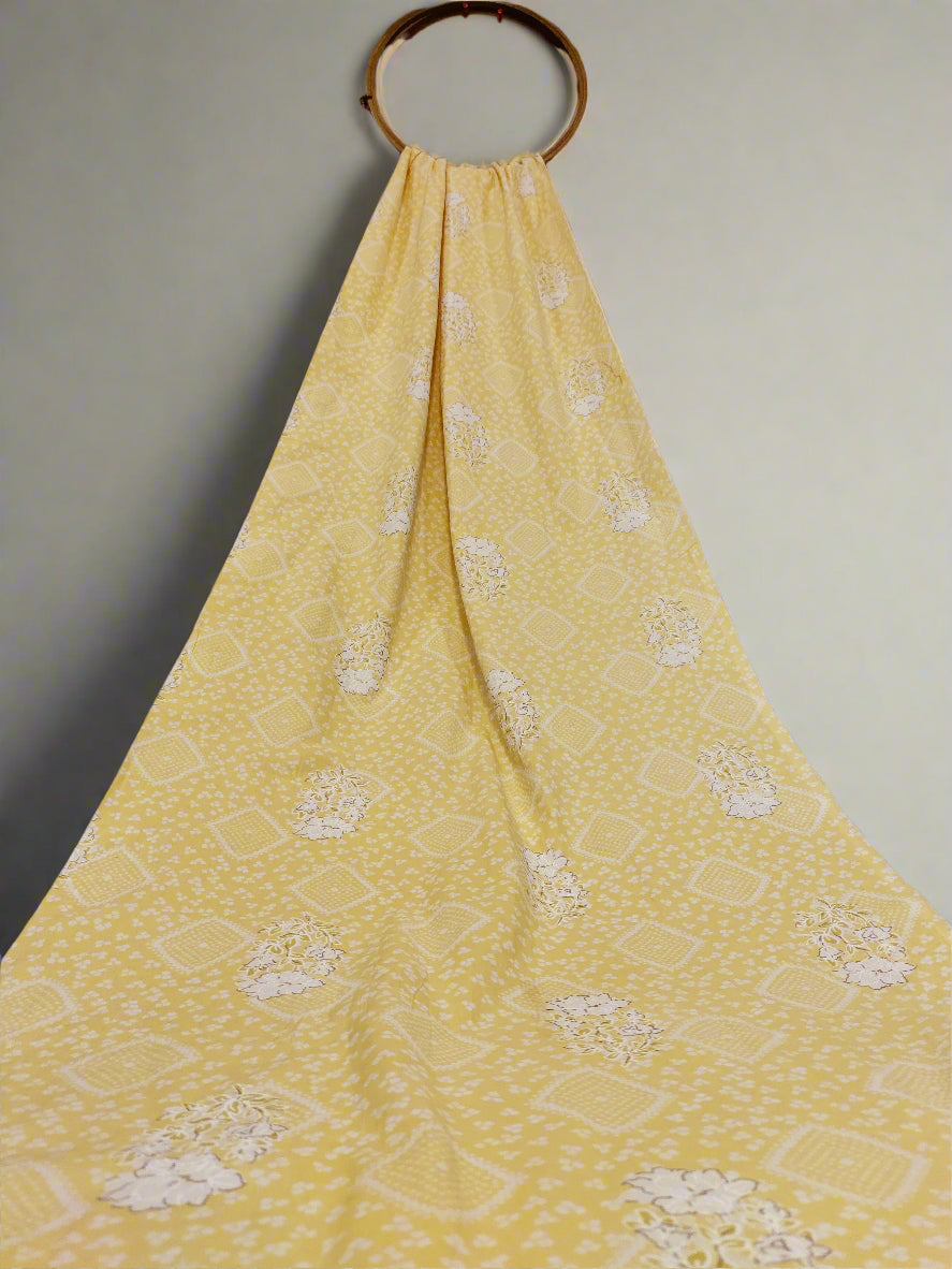 Cotton floral screen print yellow color