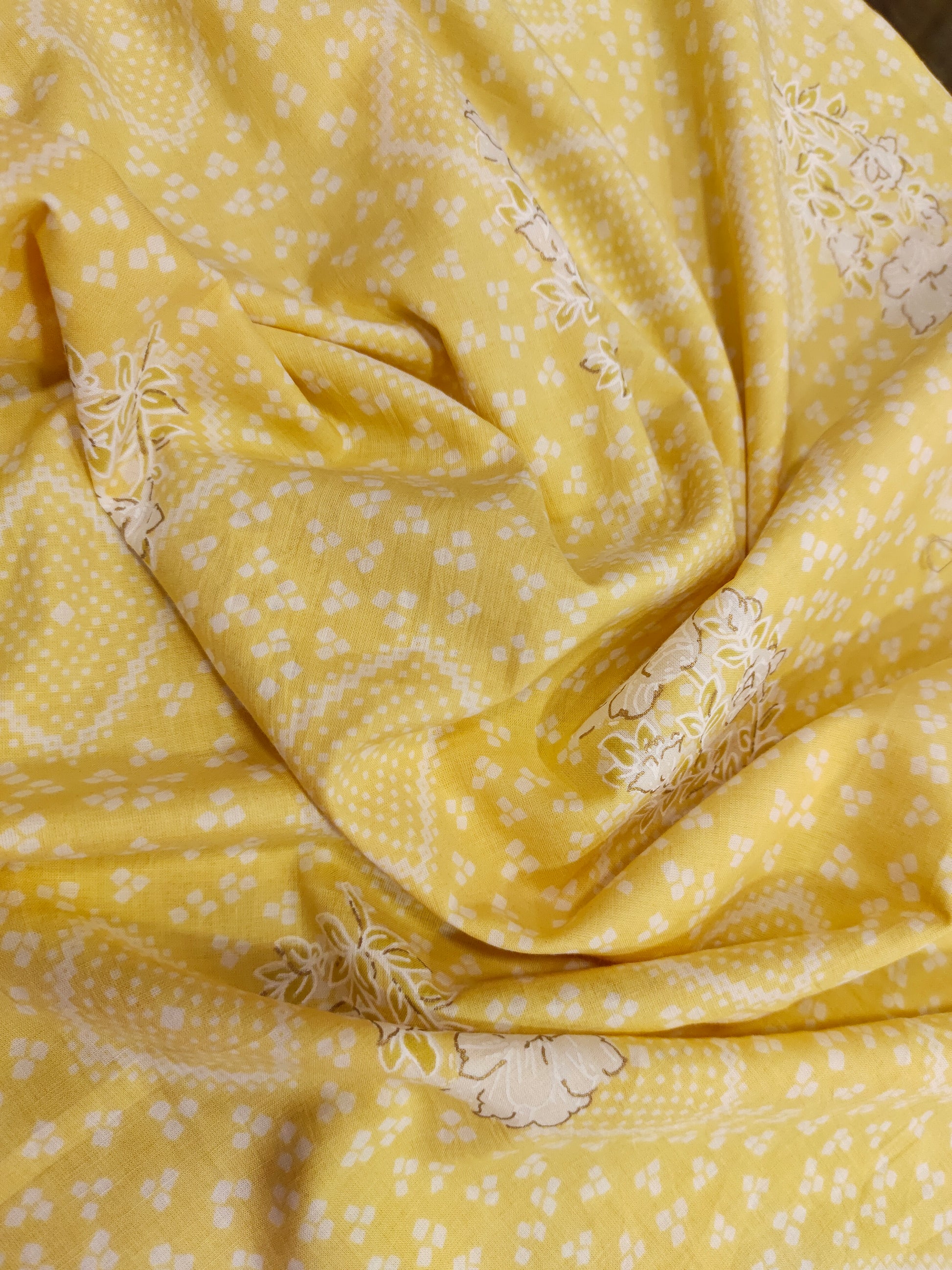 Cotton floral screen print yellow color
