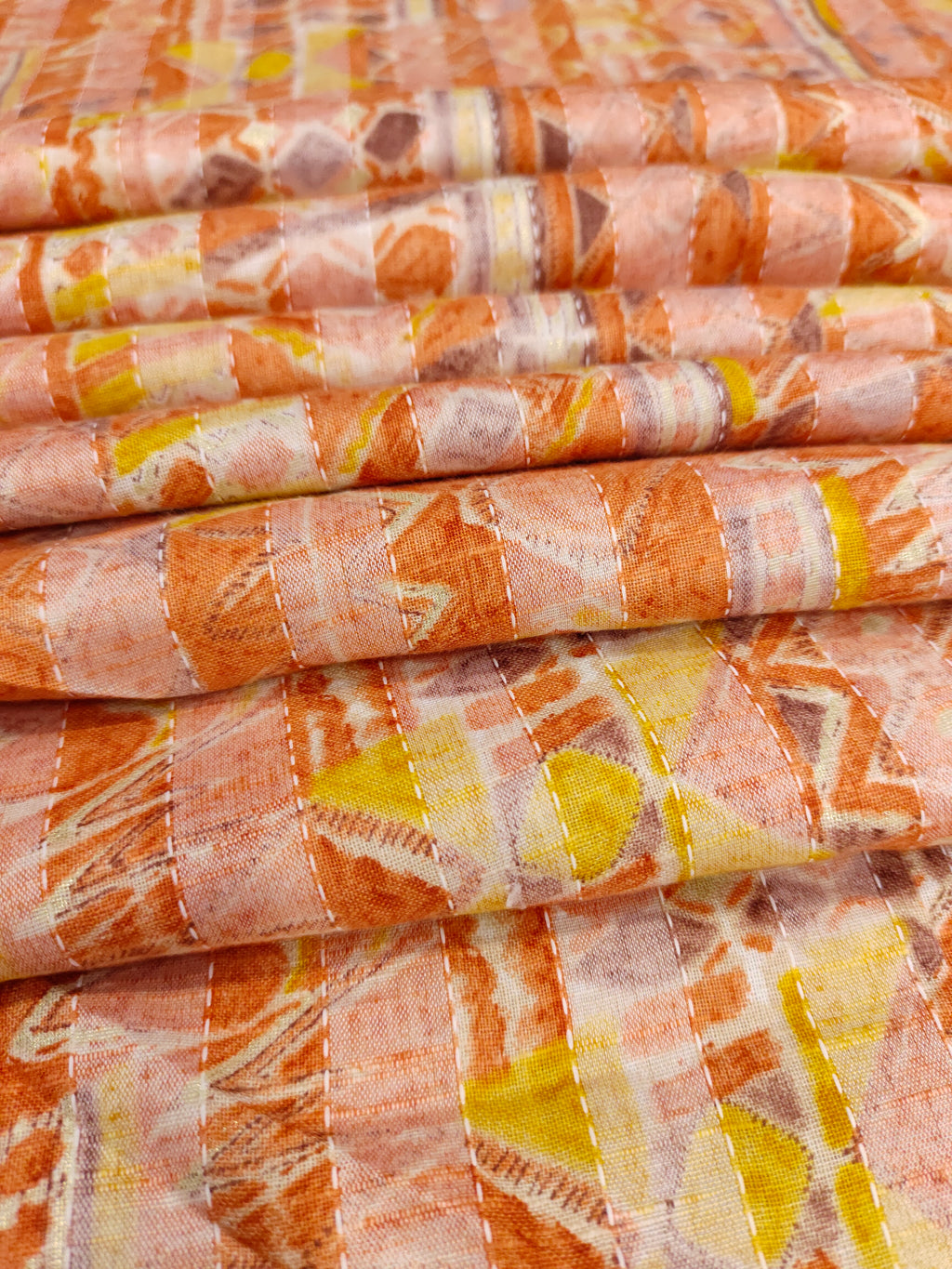 Cotton katha  orange with little gold foile print