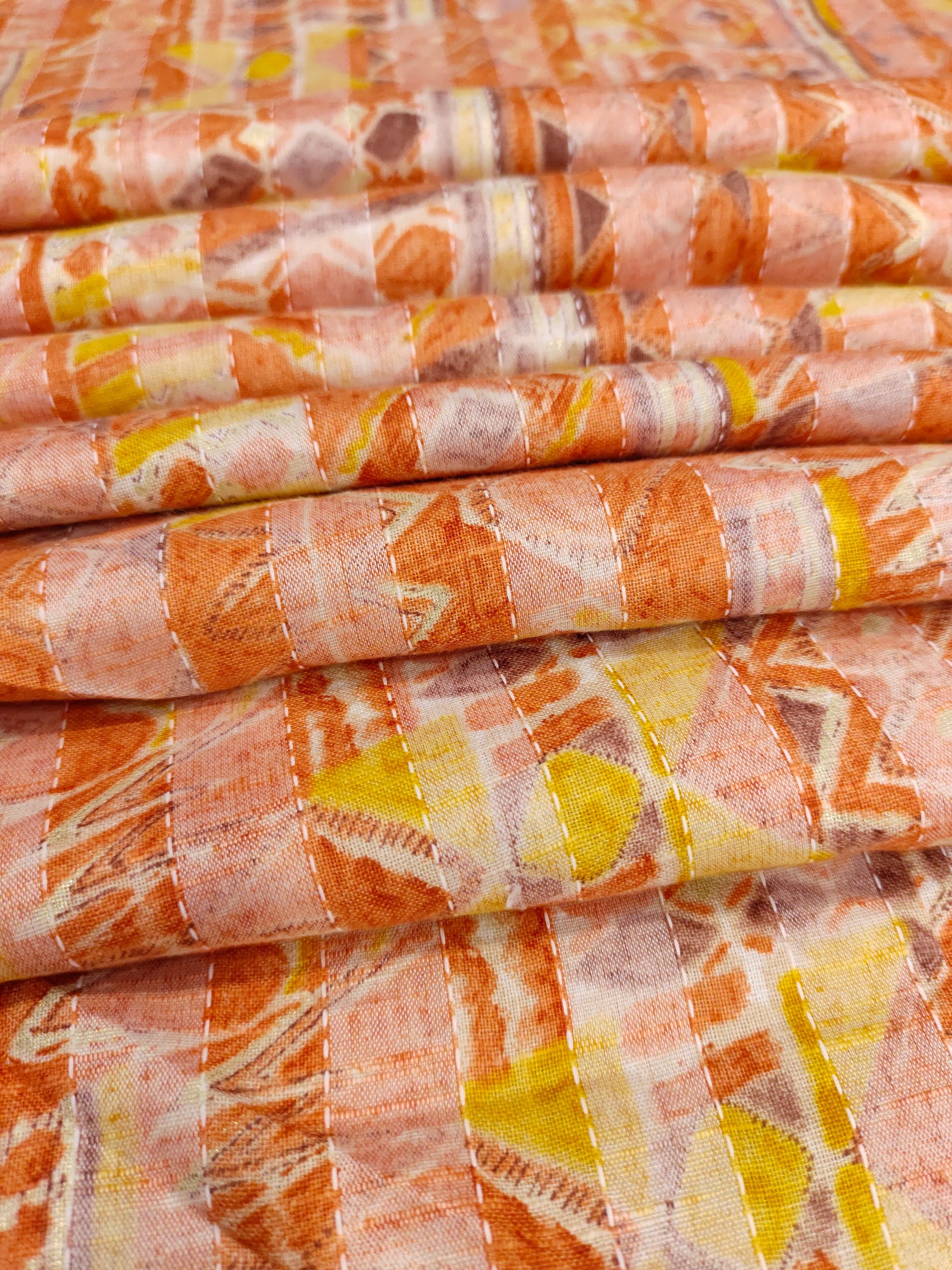 Cotton katha  orange with little gold foile print