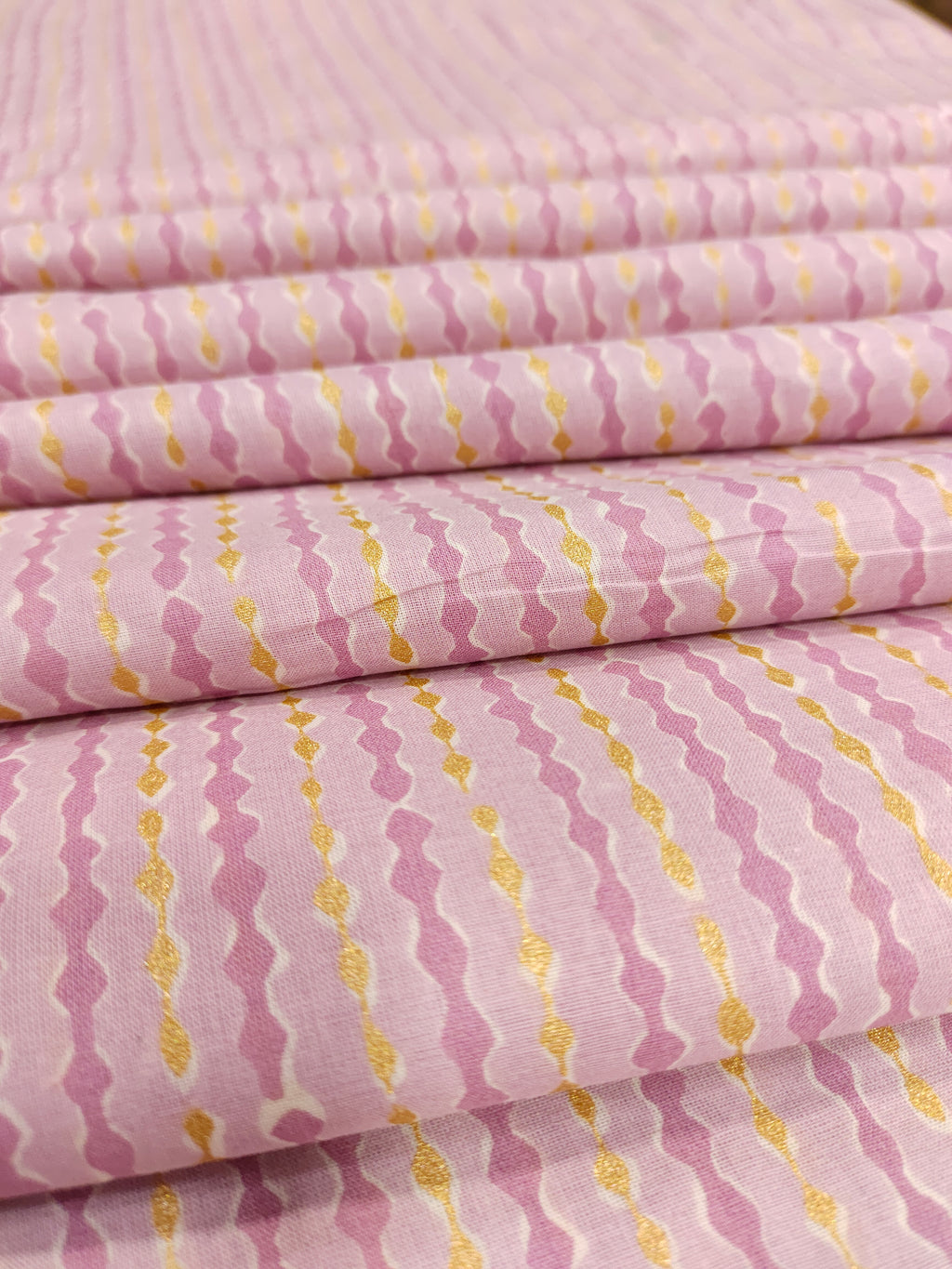 cotton screen print pink with little gold