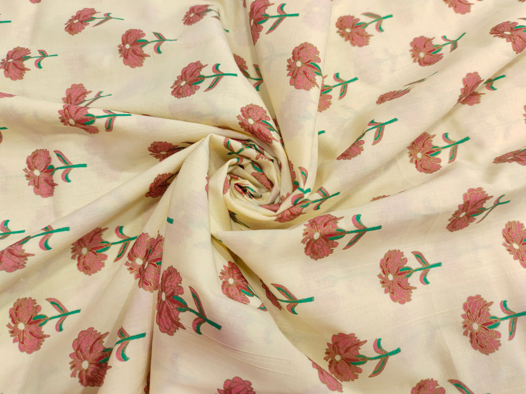 Off white floral cotton screen print