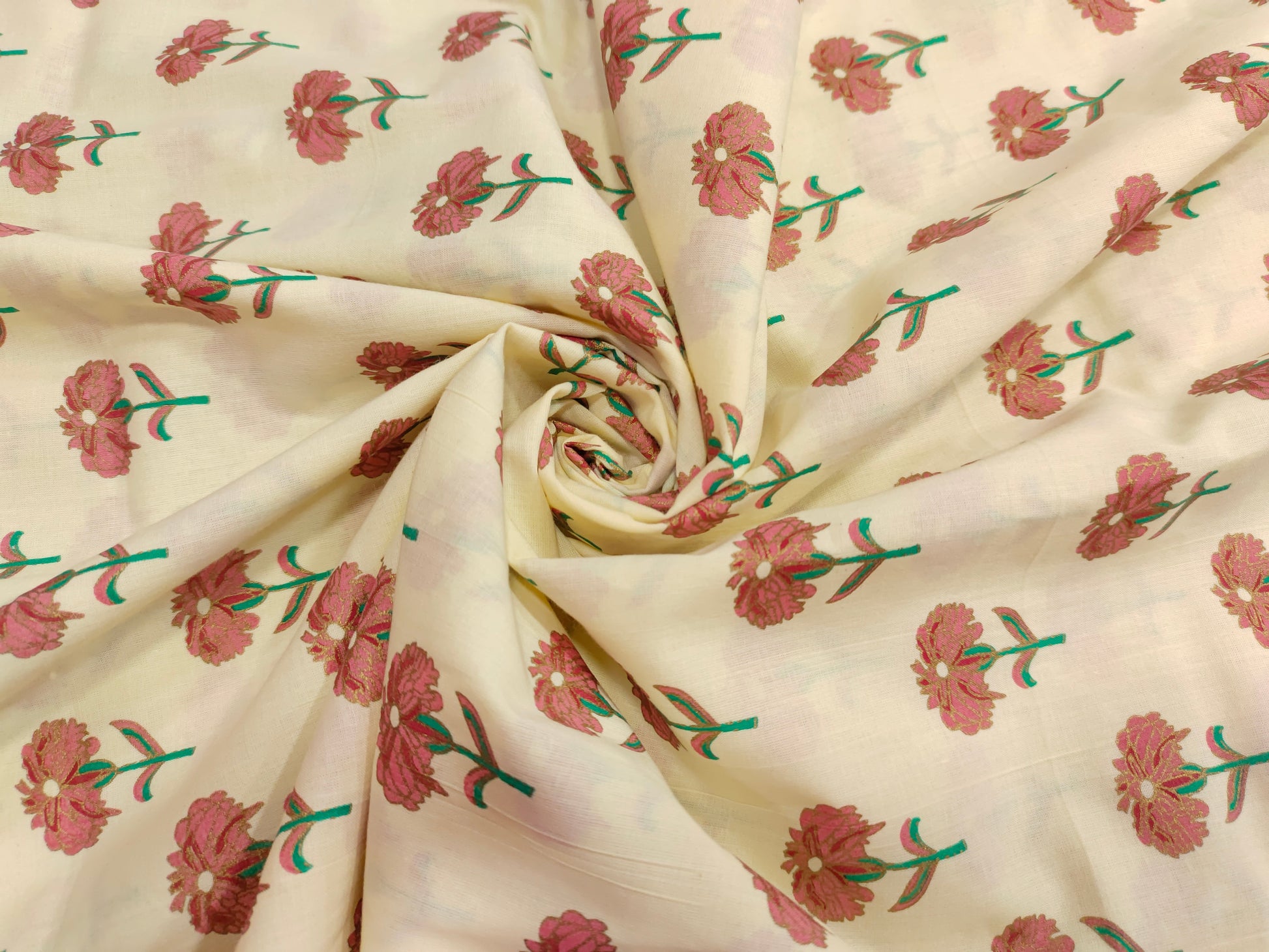 Off white floral cotton screen print