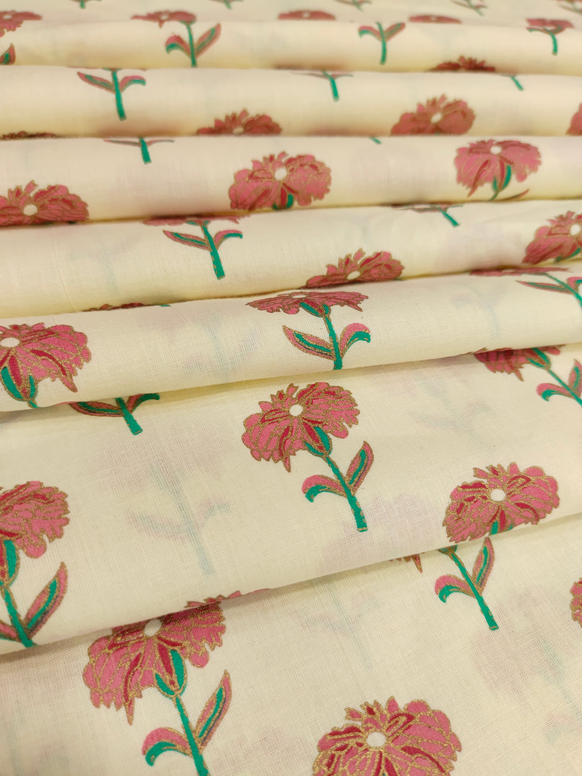 Off white floral cotton screen print