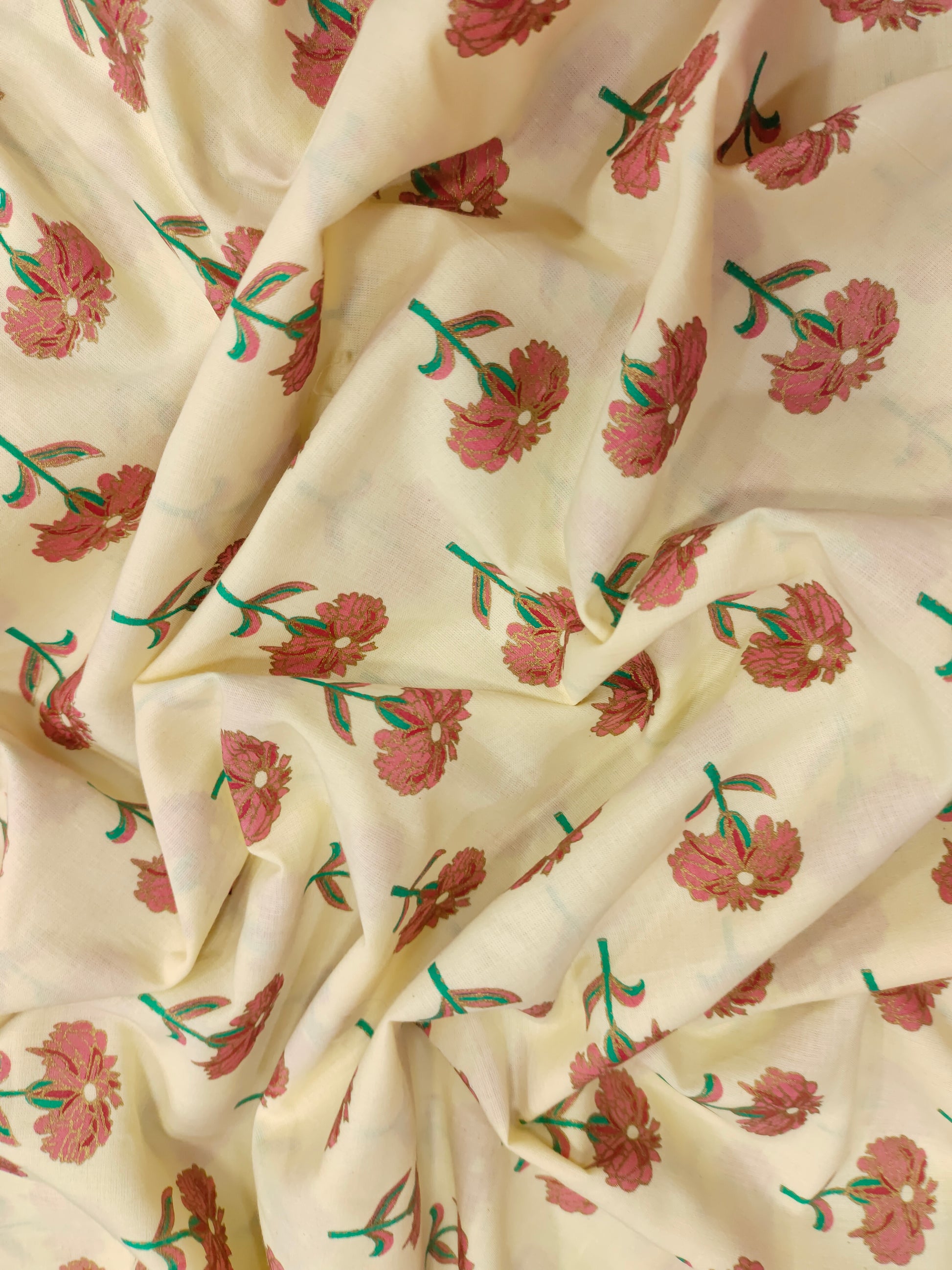 Off white floral cotton screen print