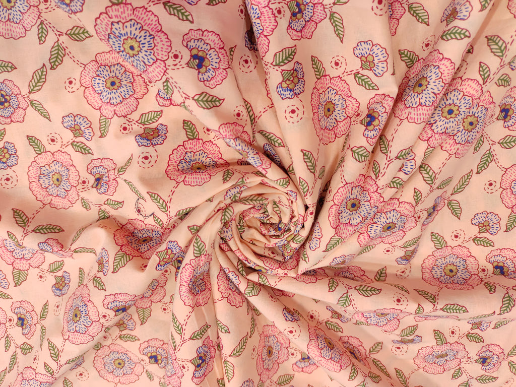 Peach floral cotton screen print