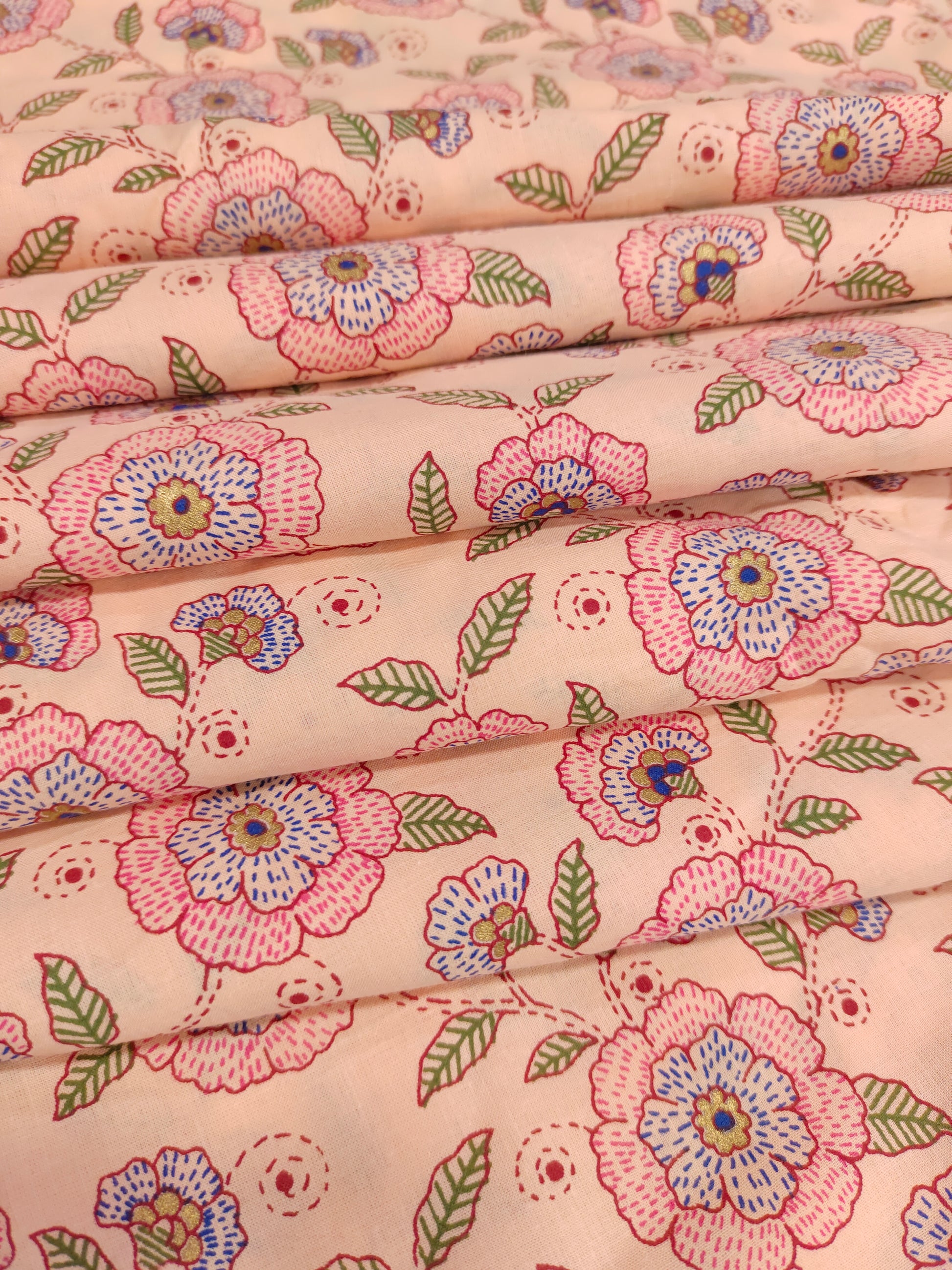 Peach floral cotton screen print