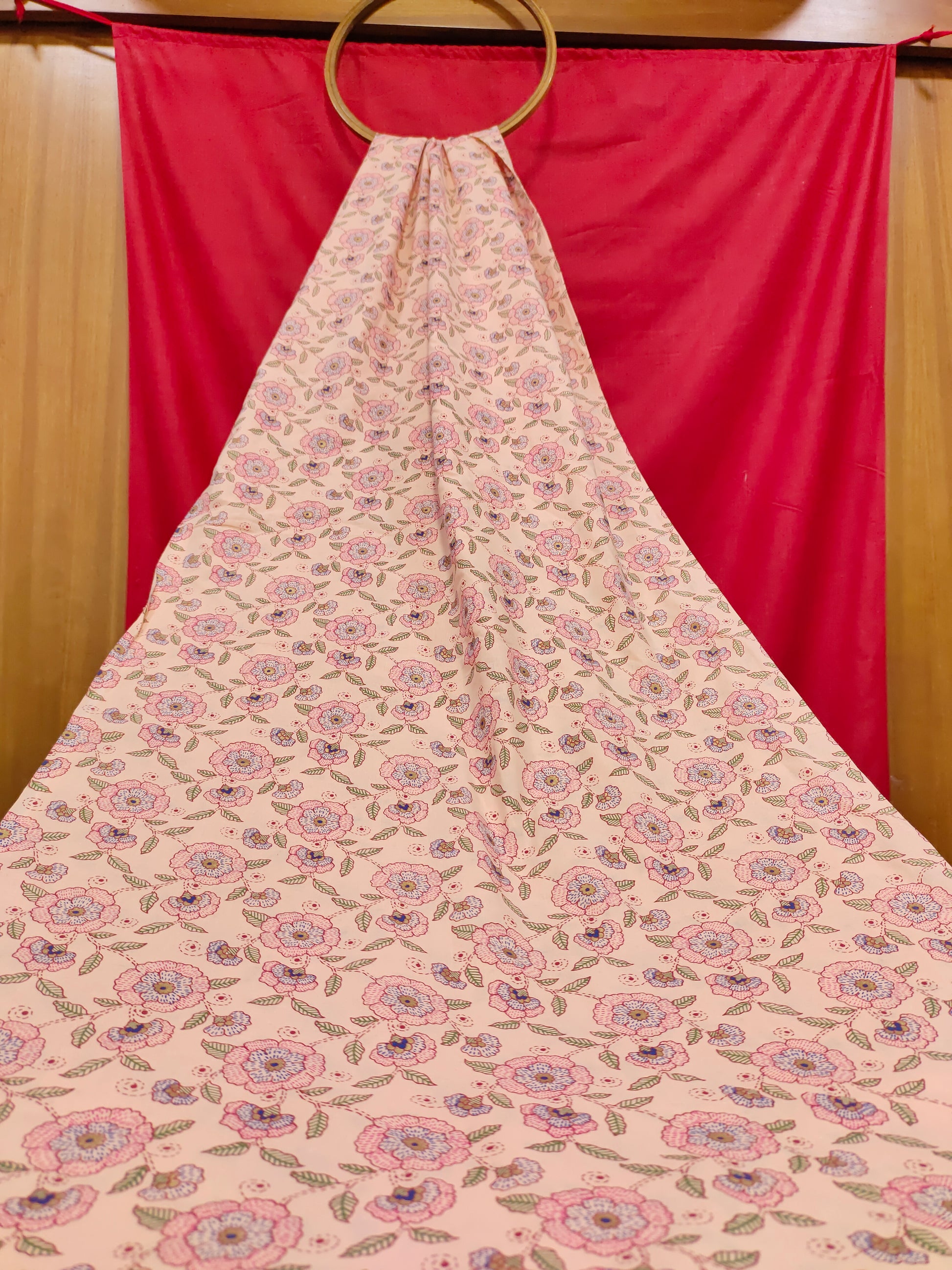 Peach floral cotton screen print