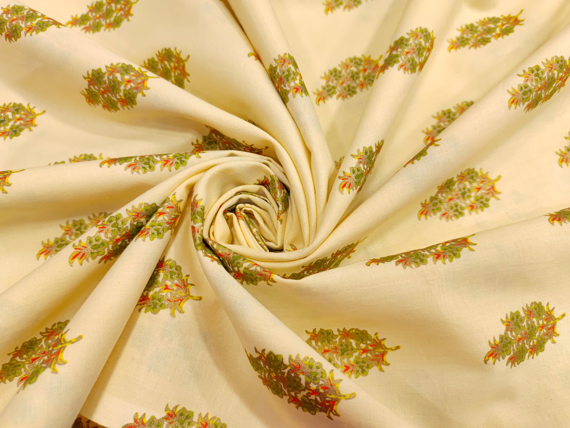 Cream floral cotton screen print