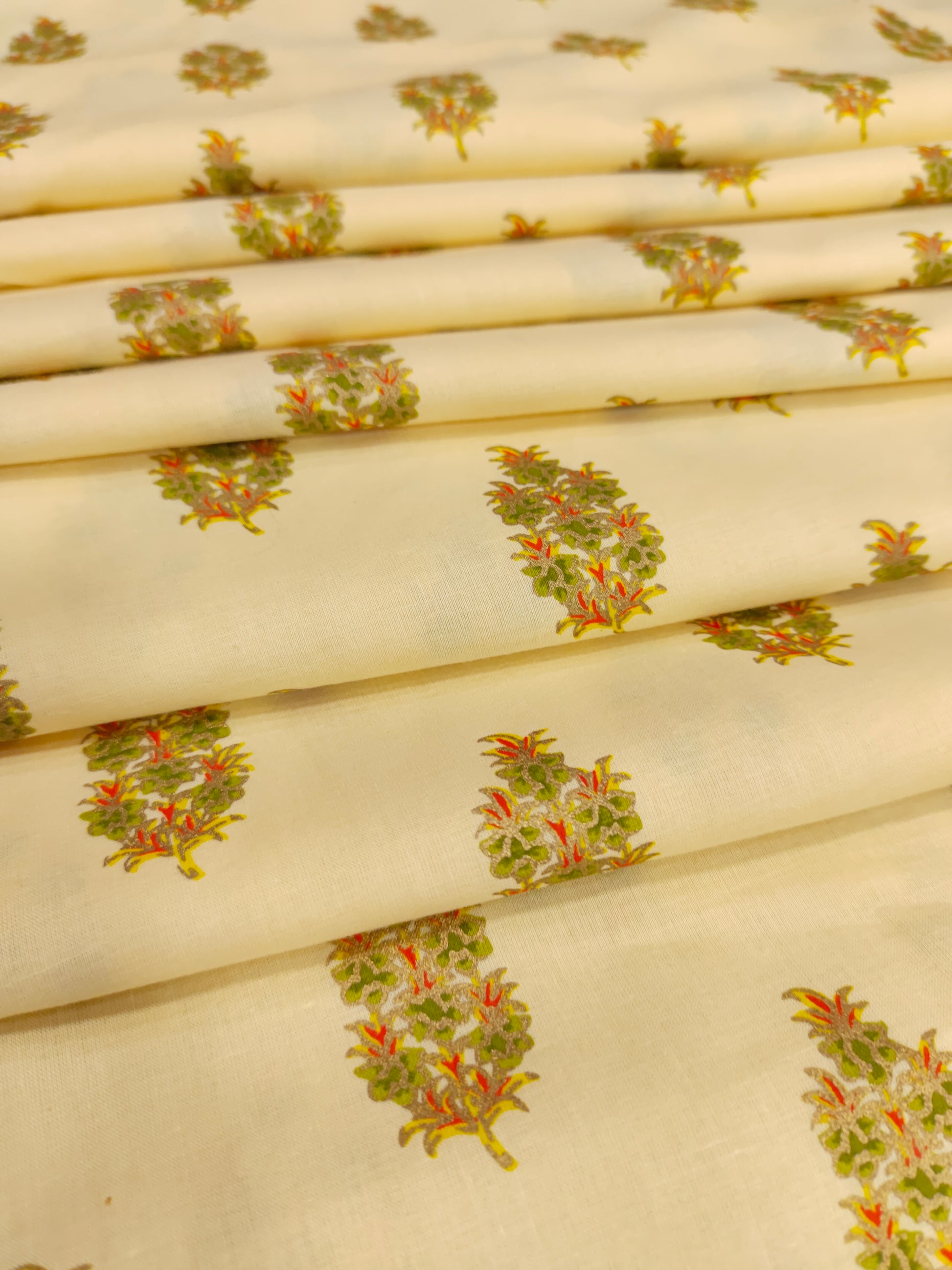 Cream floral cotton screen print