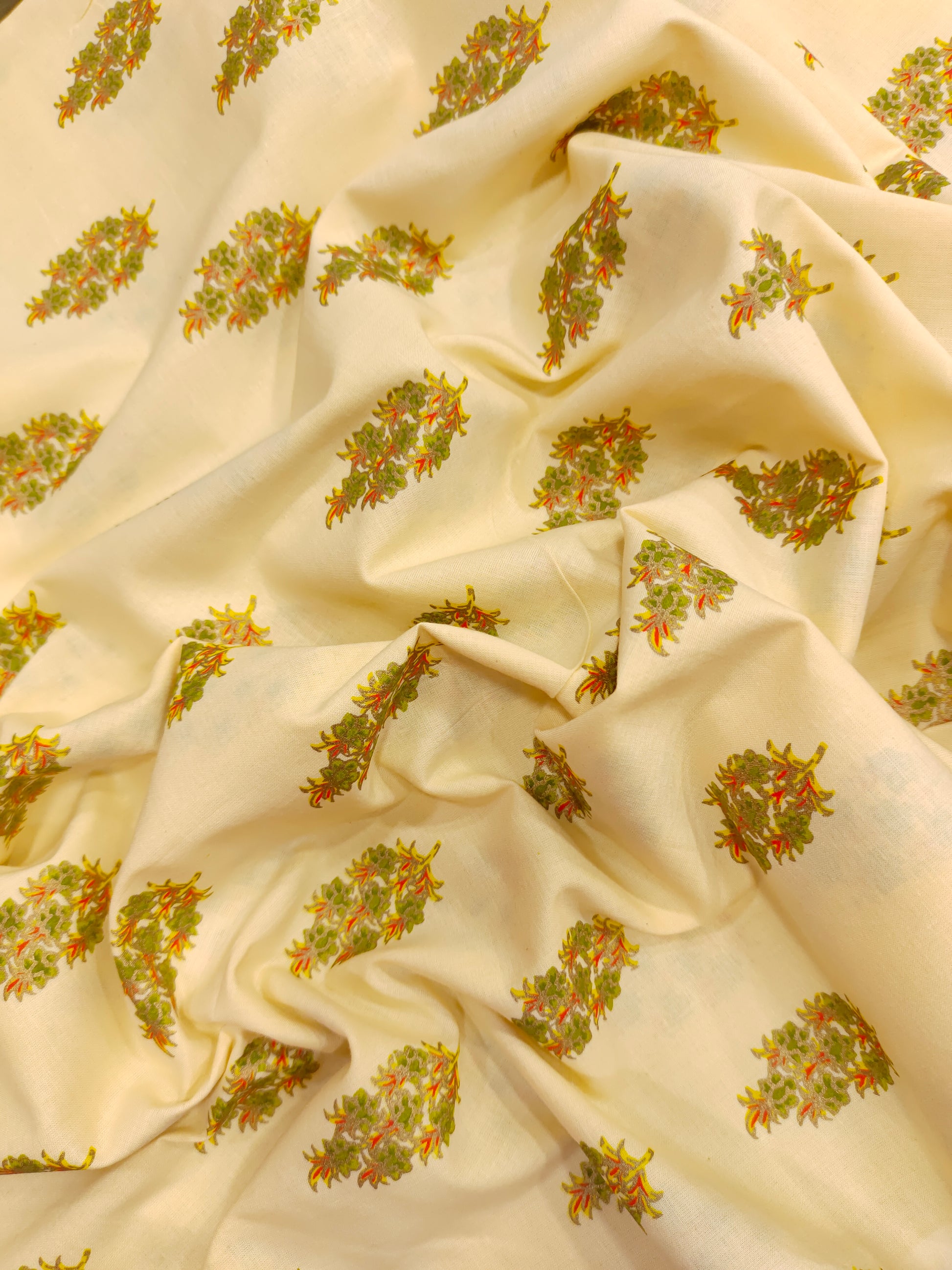 Cream floral cotton screen print