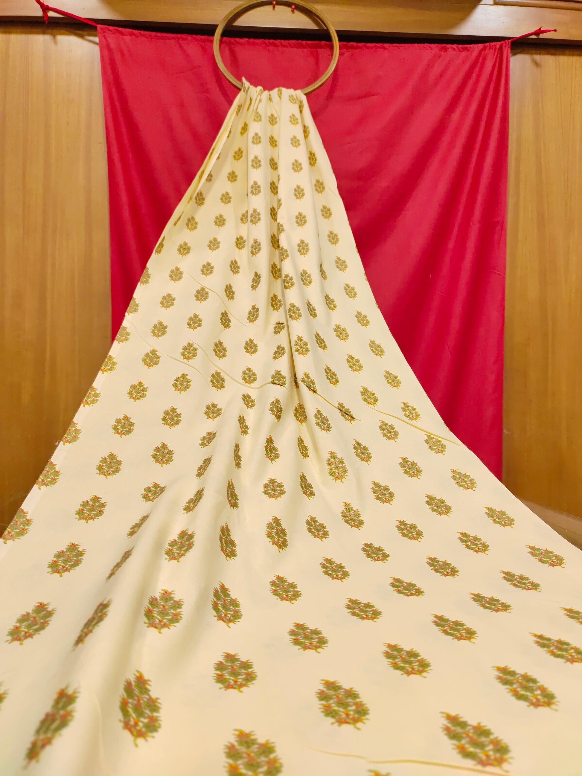 Cream floral cotton screen print