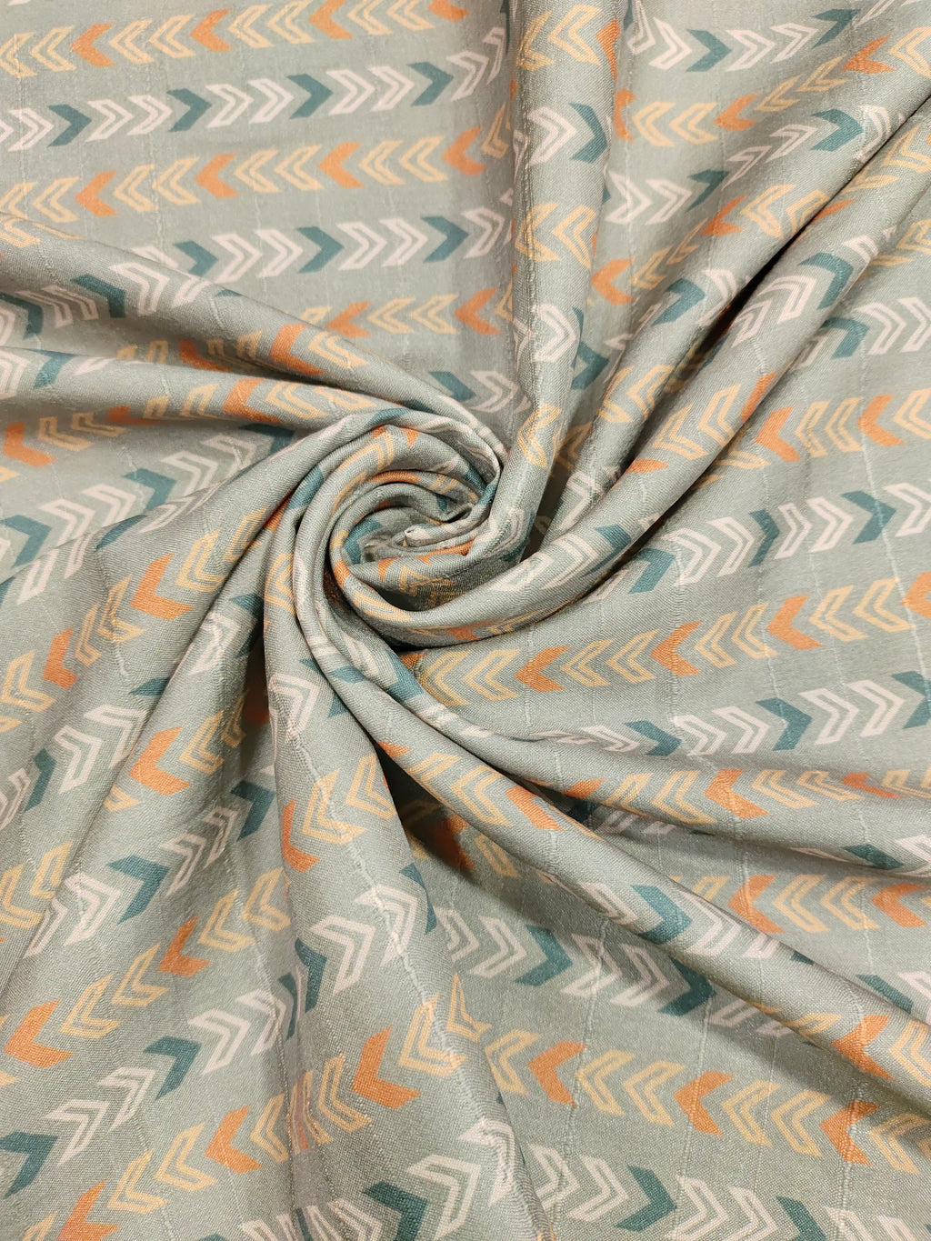 Grey mysore silk fabric with green and beige fabric