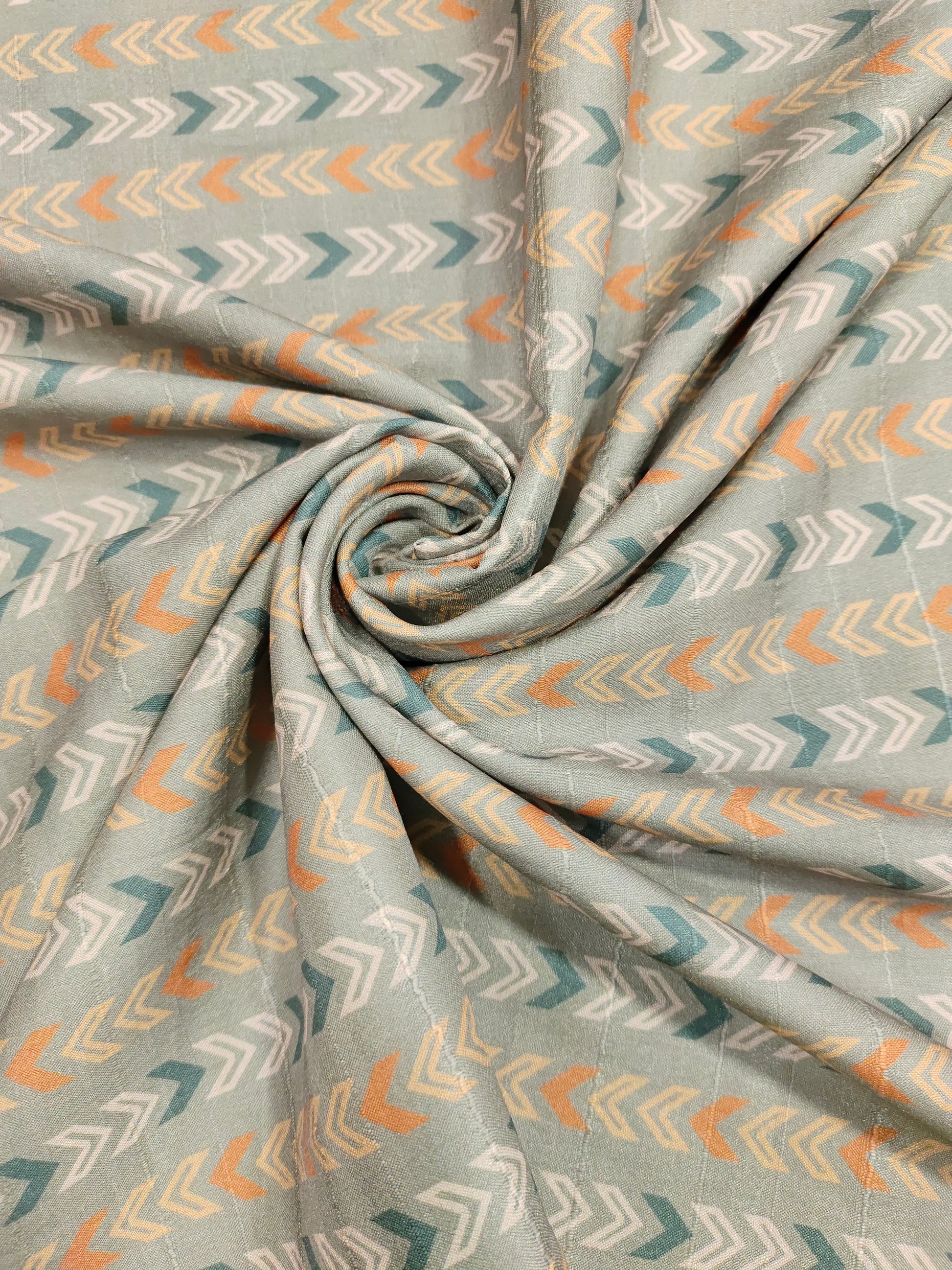 Grey mysore silk fabric with green and beige fabric