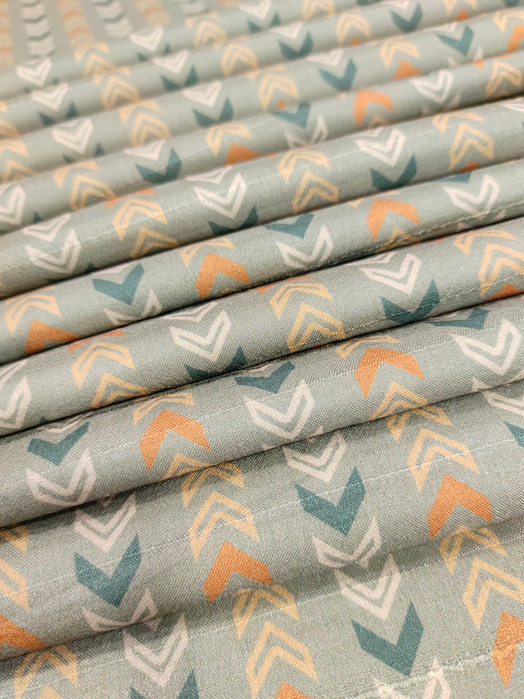 Grey mysore silk fabric with green and beige fabric