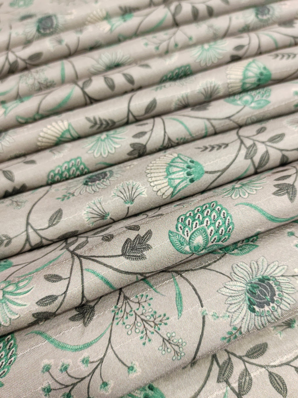 Light grey mysore silk fabric with digital print
