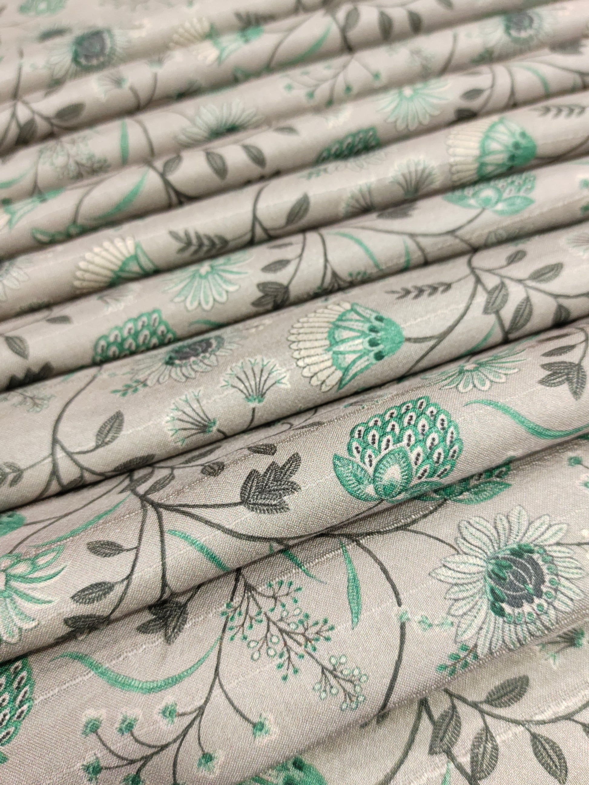 Light grey mysore silk fabric with digital print