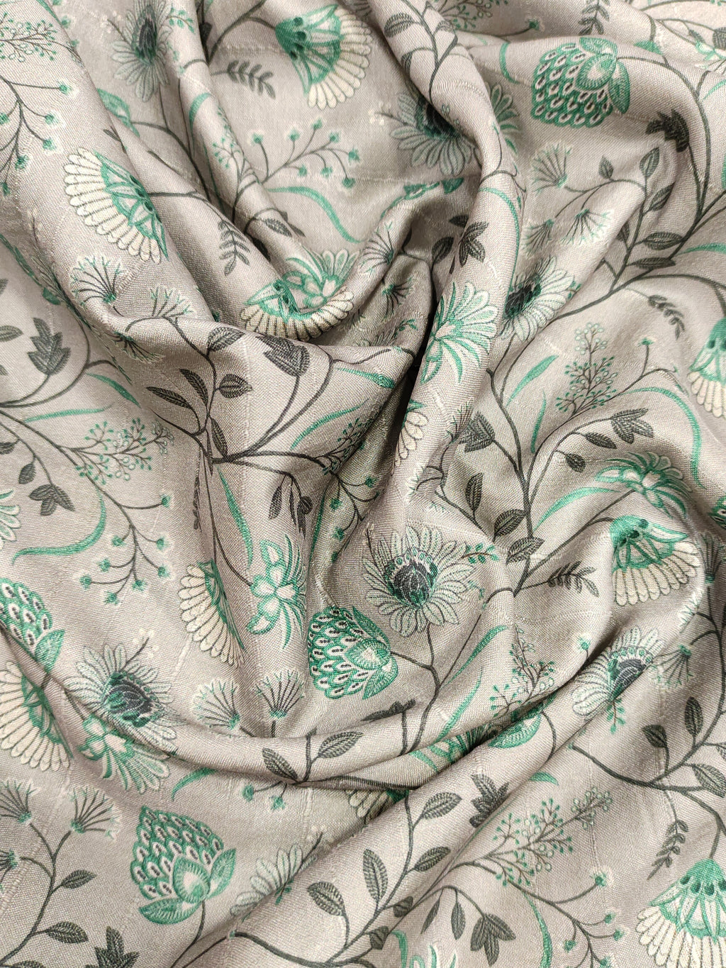 Light grey mysore silk fabric with digital print