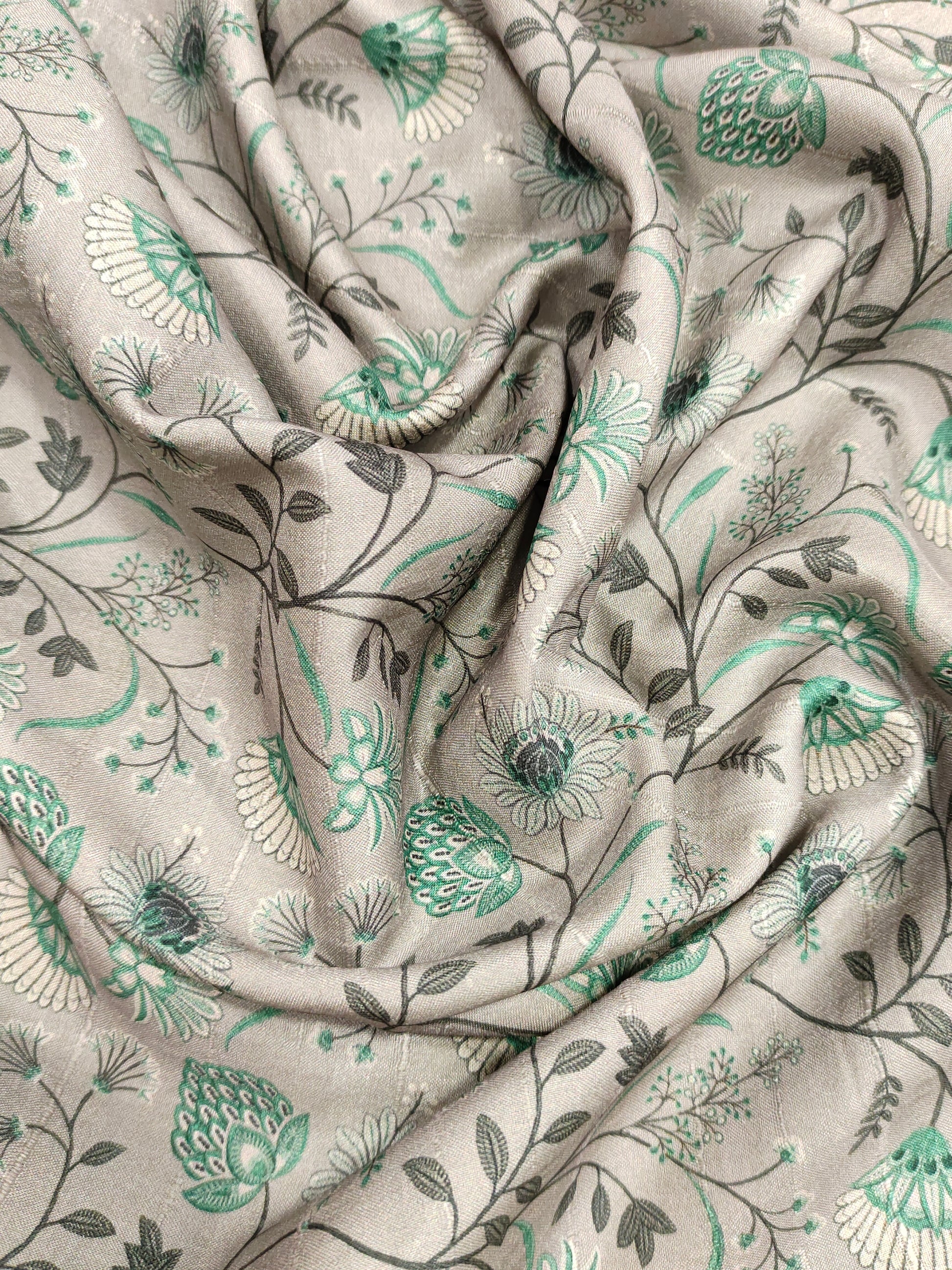 Light grey mysore silk fabric with digital print