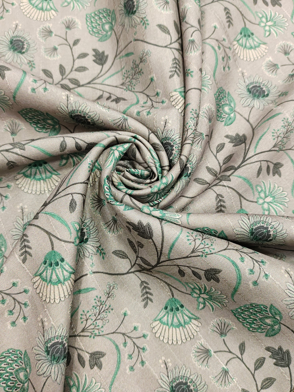 Light grey mysore silk fabric with digital print