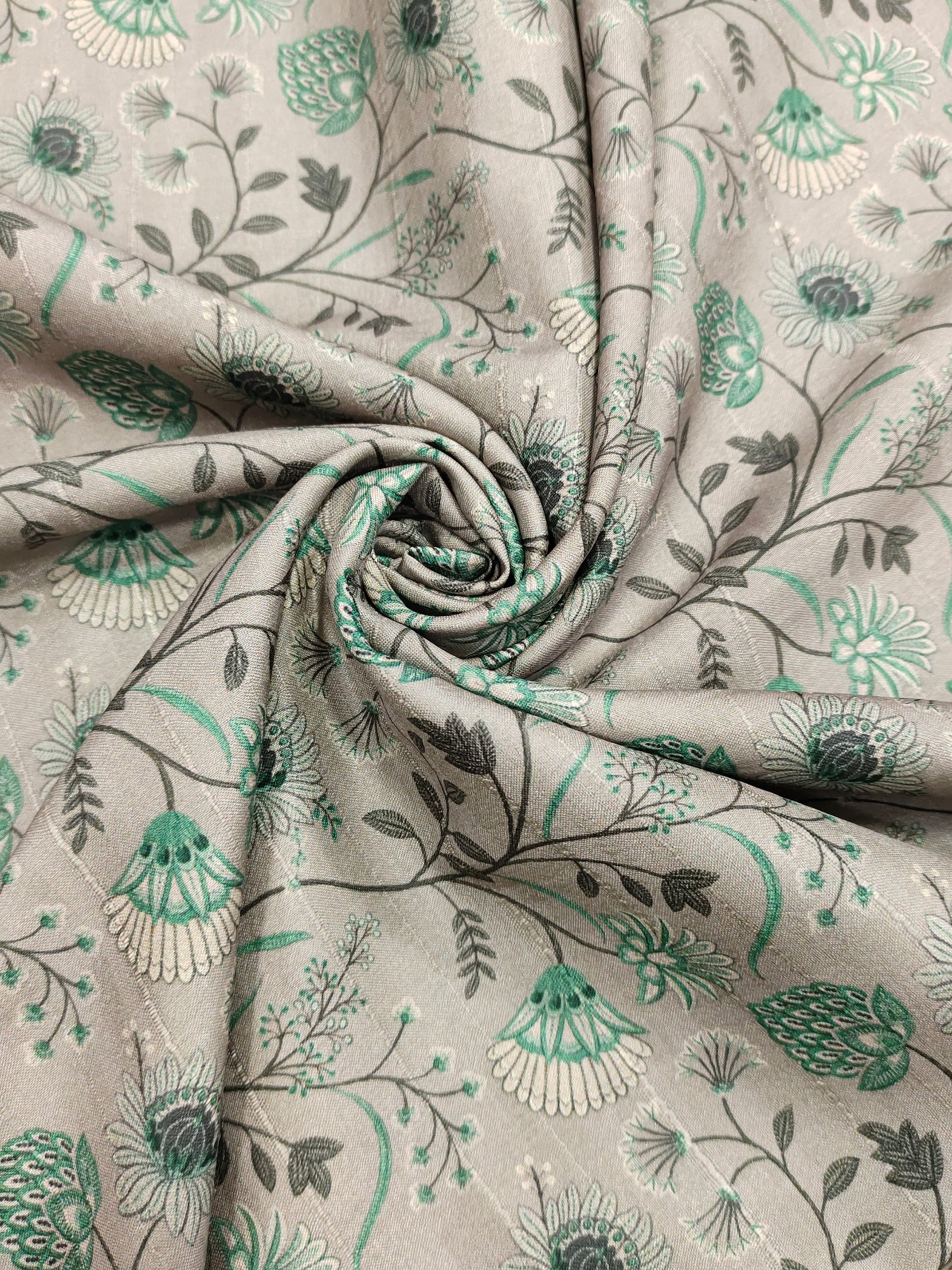 Light grey mysore silk fabric with digital print