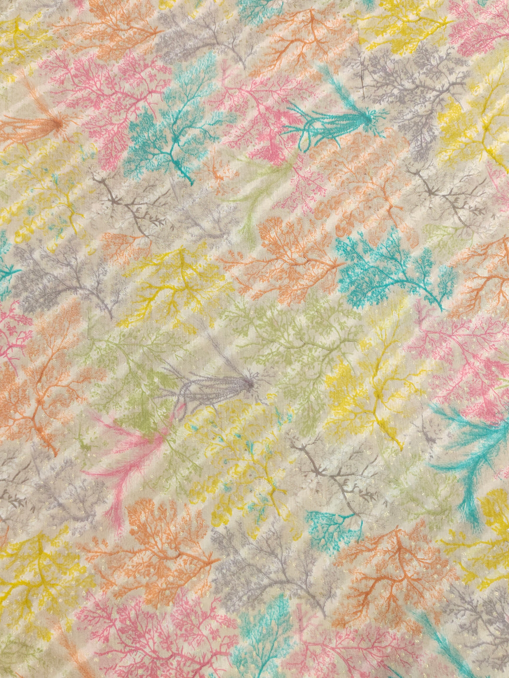 Muslin fabric with blue pink gold digital print