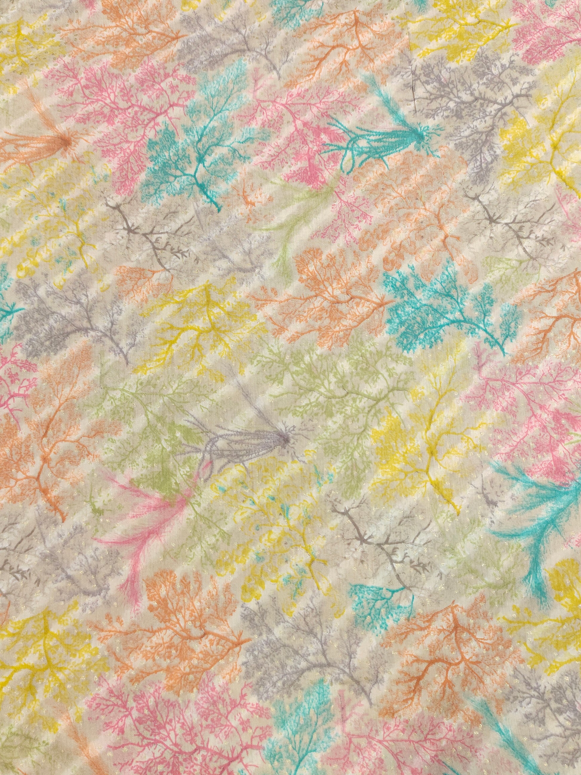 Muslin fabric with blue pink gold digital print