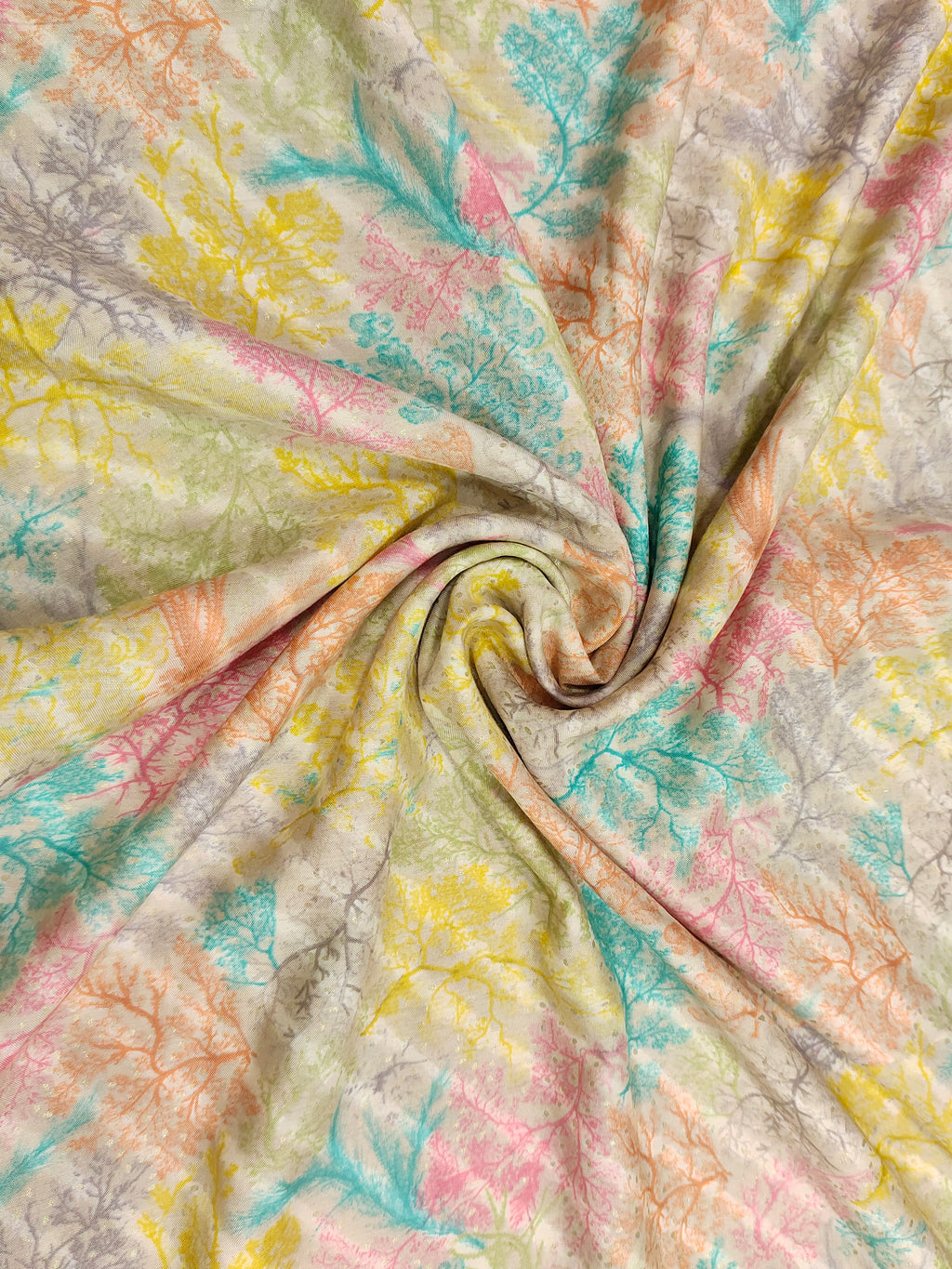 Muslin fabric with blue pink gold digital print