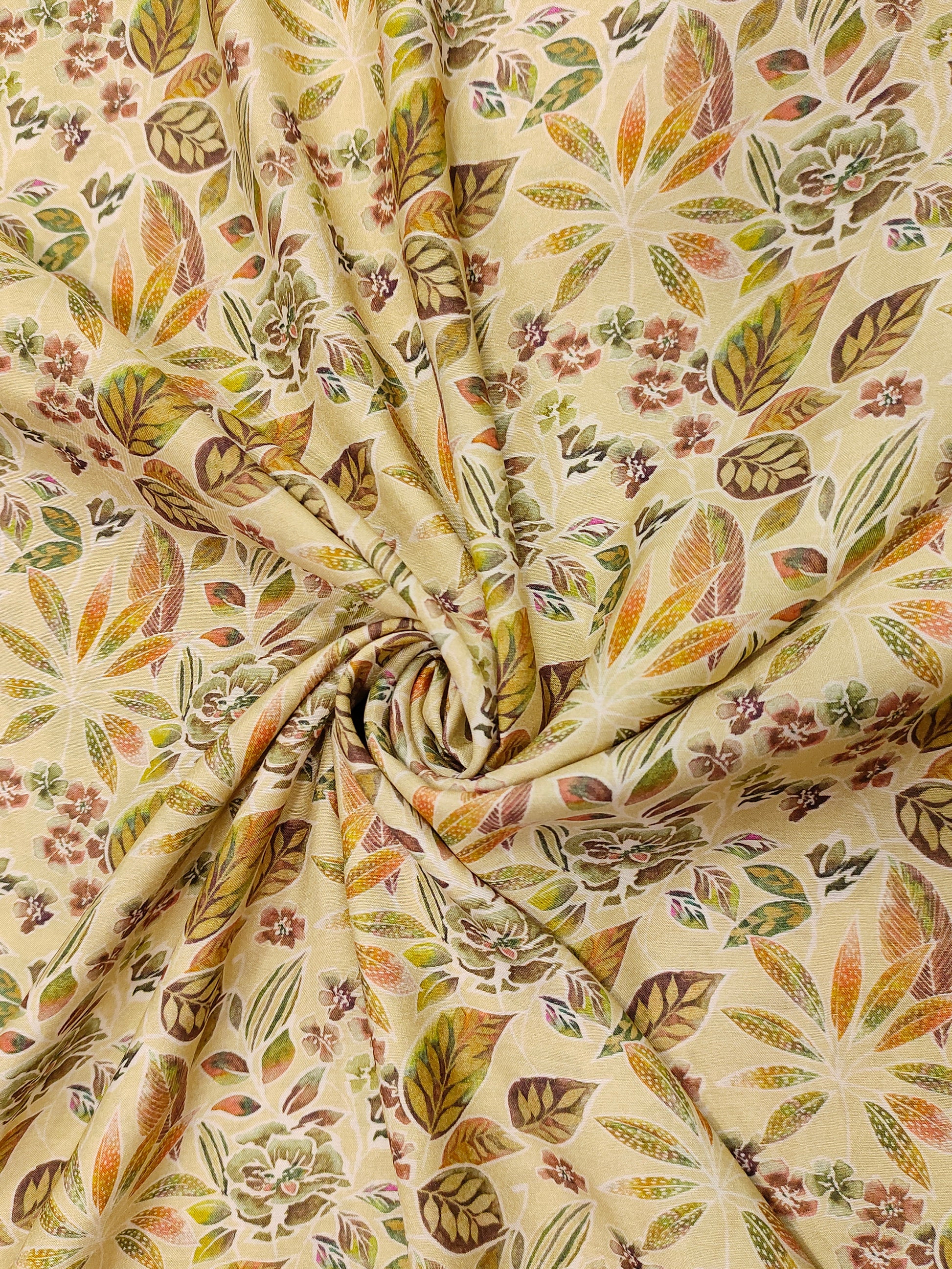 Beige pure silk digital print fabric