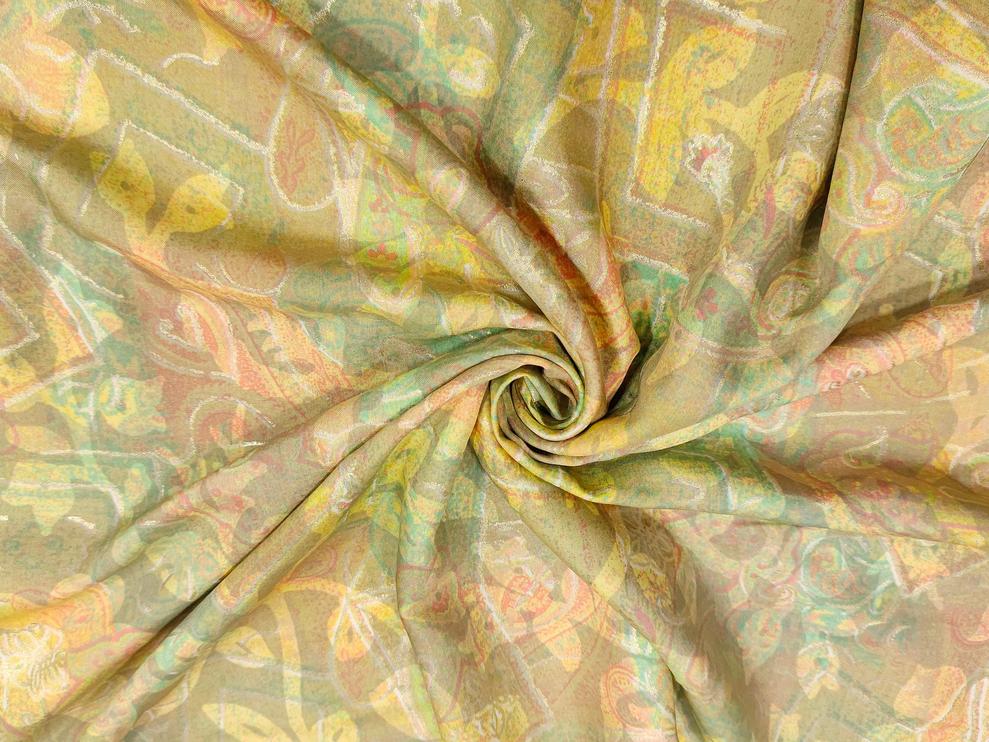 Muslin fabric with jaal print outline gold