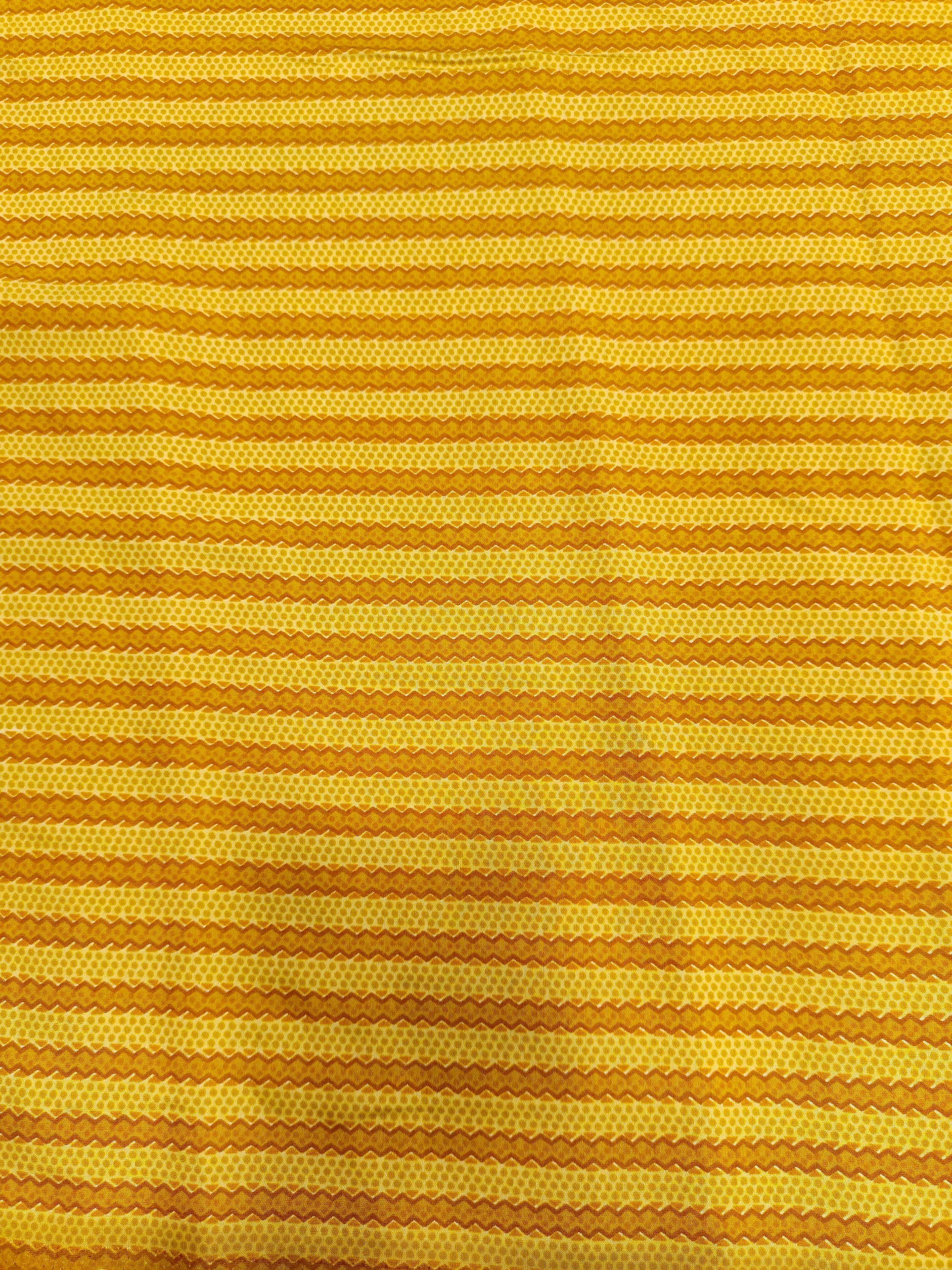 Mustard maslin stripe fabric with digital print
