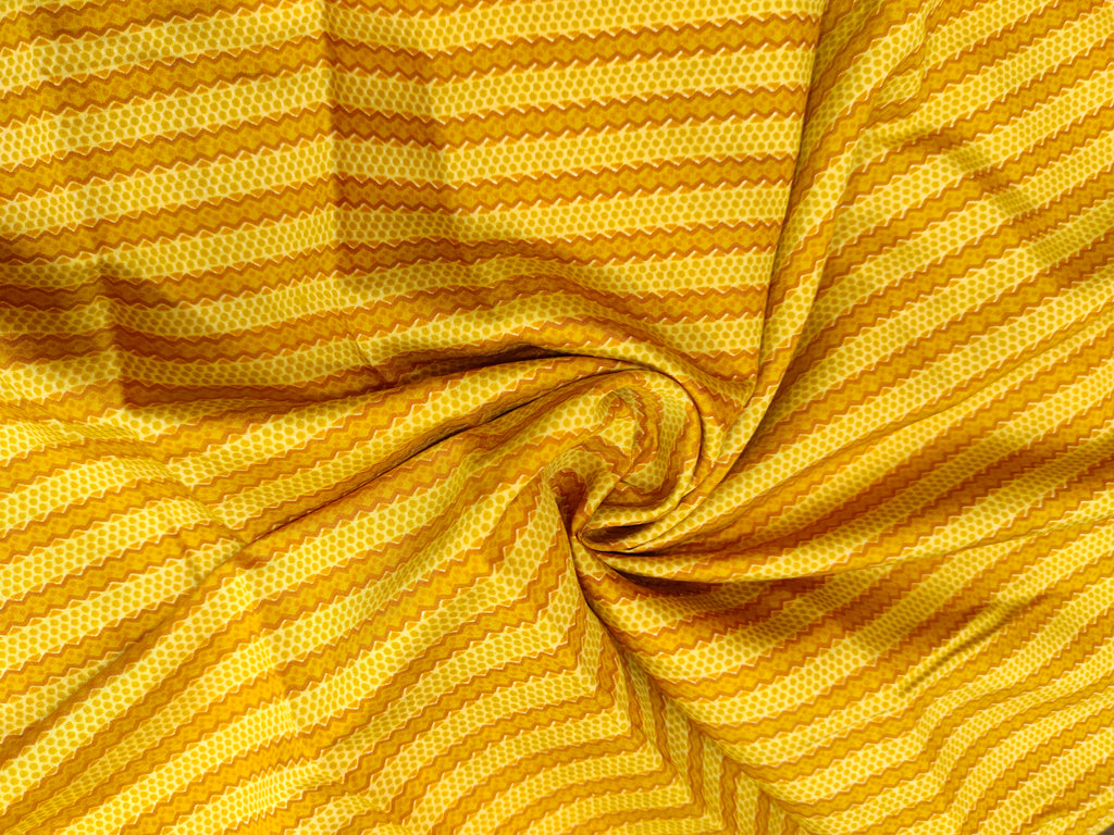 Mustard maslin stripe fabric with digital print