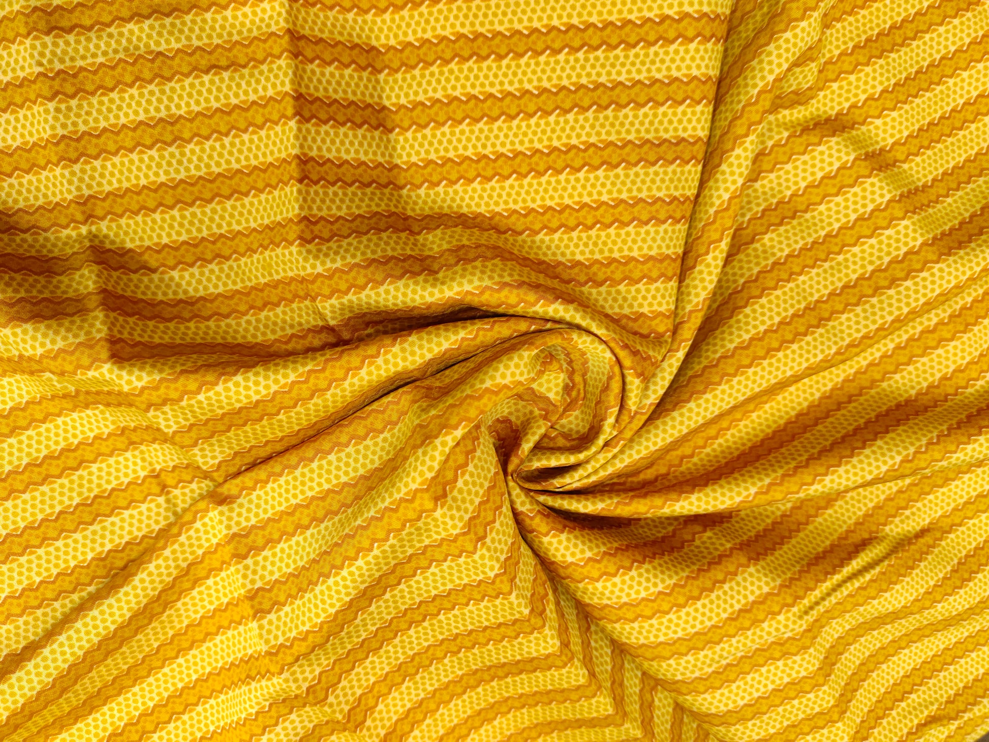 Mustard maslin stripe fabric with digital print
