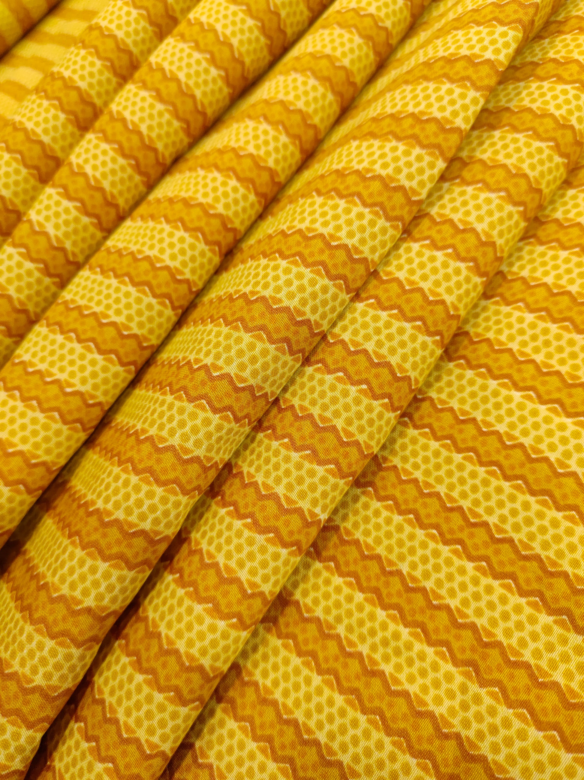 Mustard maslin stripe fabric with digital print