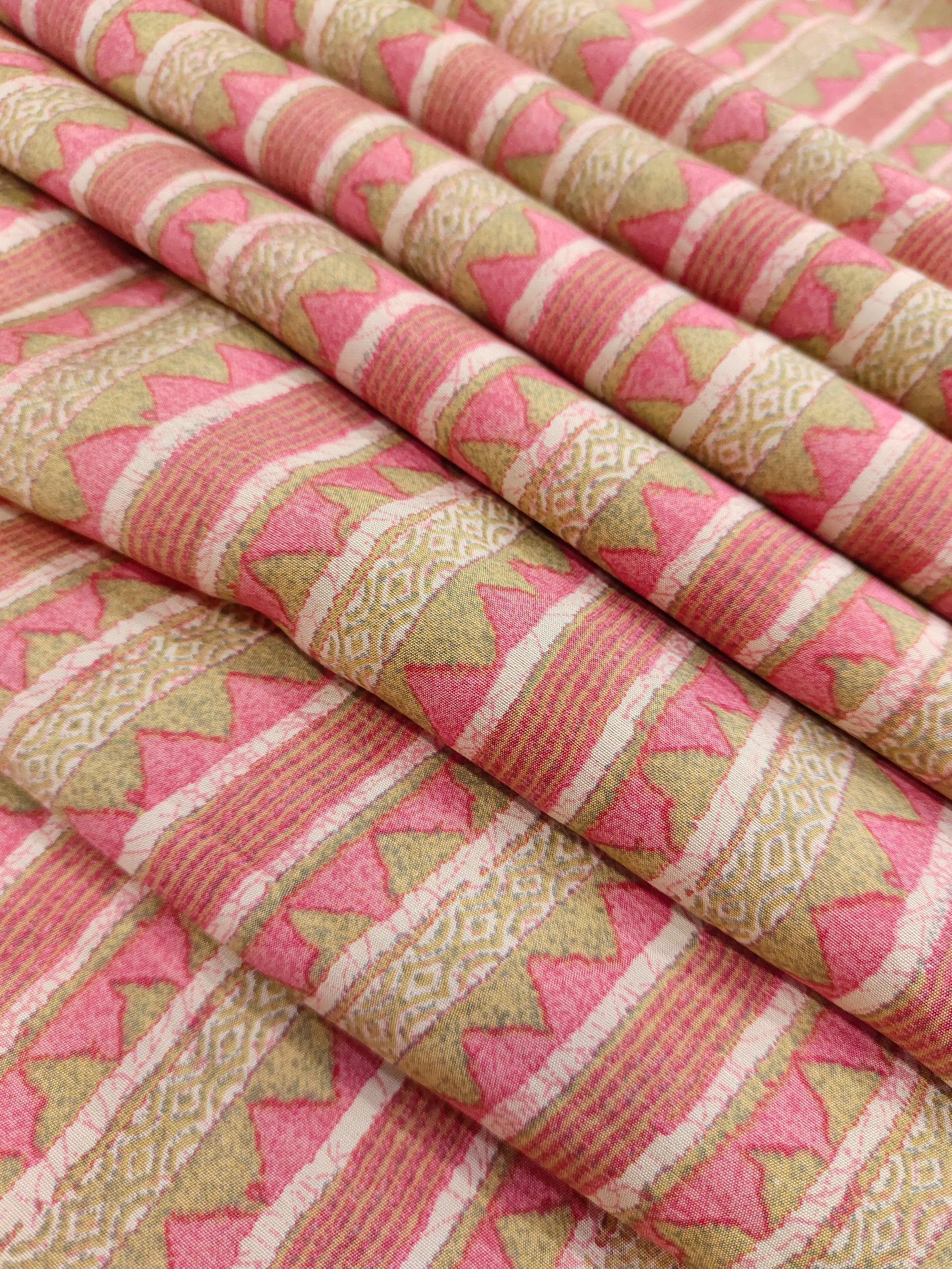 Maroon maslin fabric with digital print and gold foile