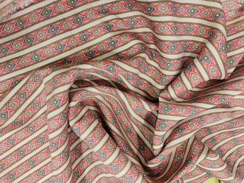 Beige base muslin digital print with pink and grey