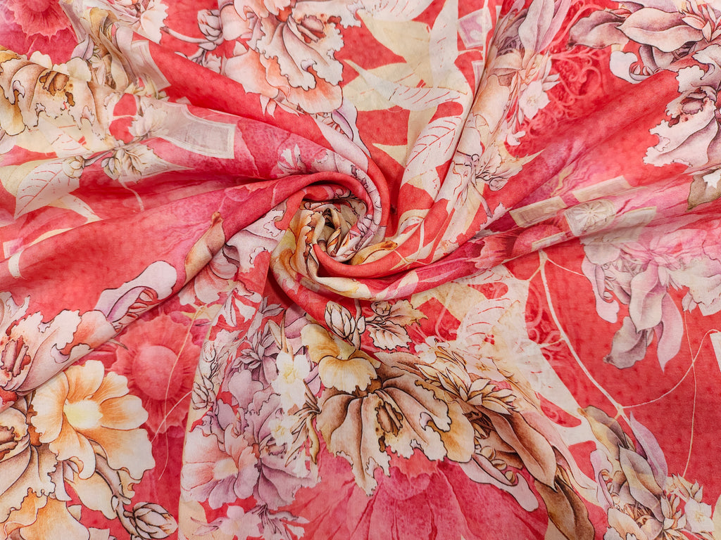 Tomato color base pure viscose muslin fabric