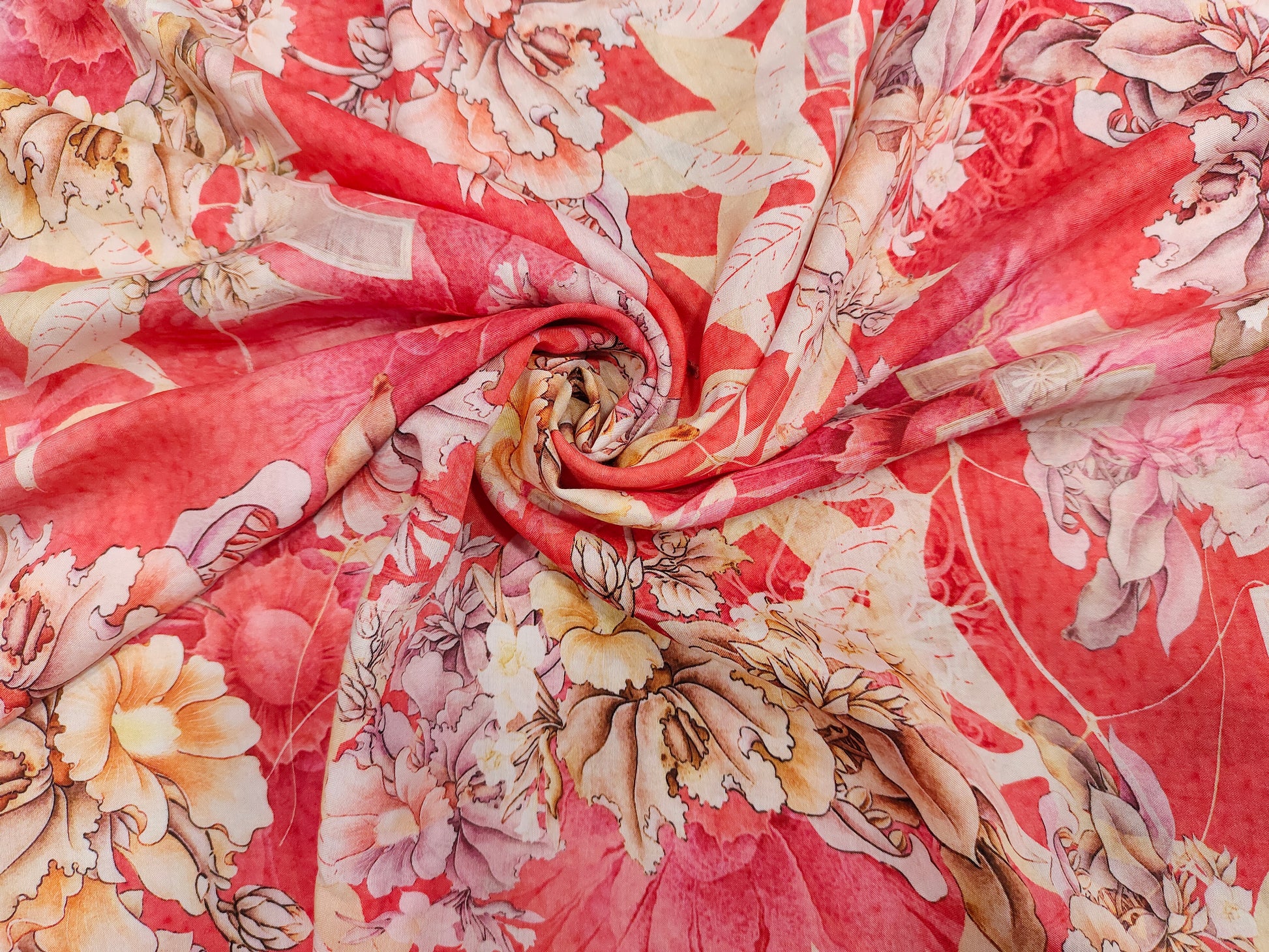Tomato color base pure viscose muslin fabric