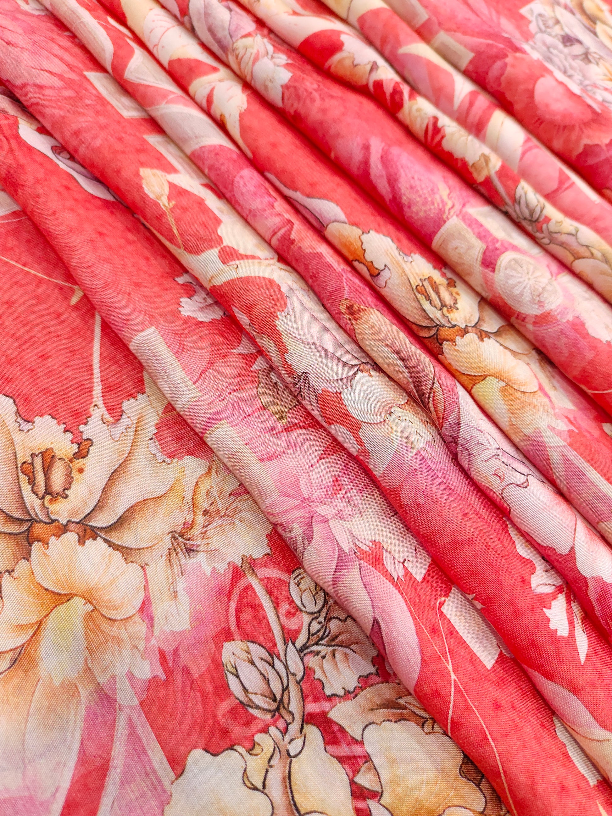 Tomato color base pure viscose muslin fabric