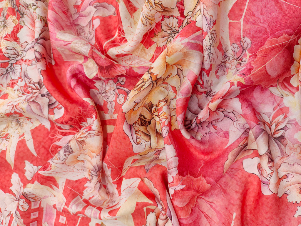 Tomato color base pure viscose muslin fabric