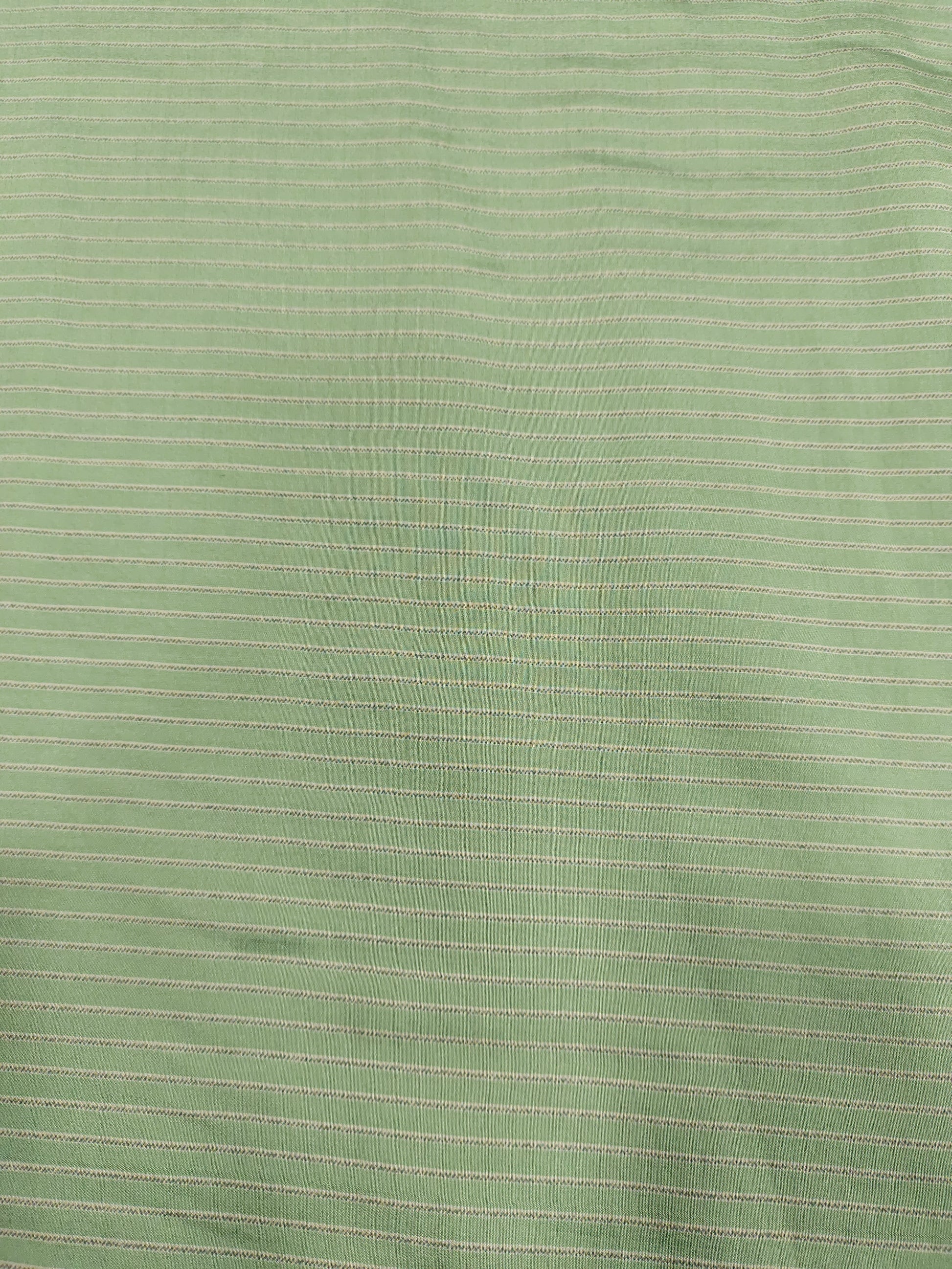 Sea green muslin fabric with beige stripes